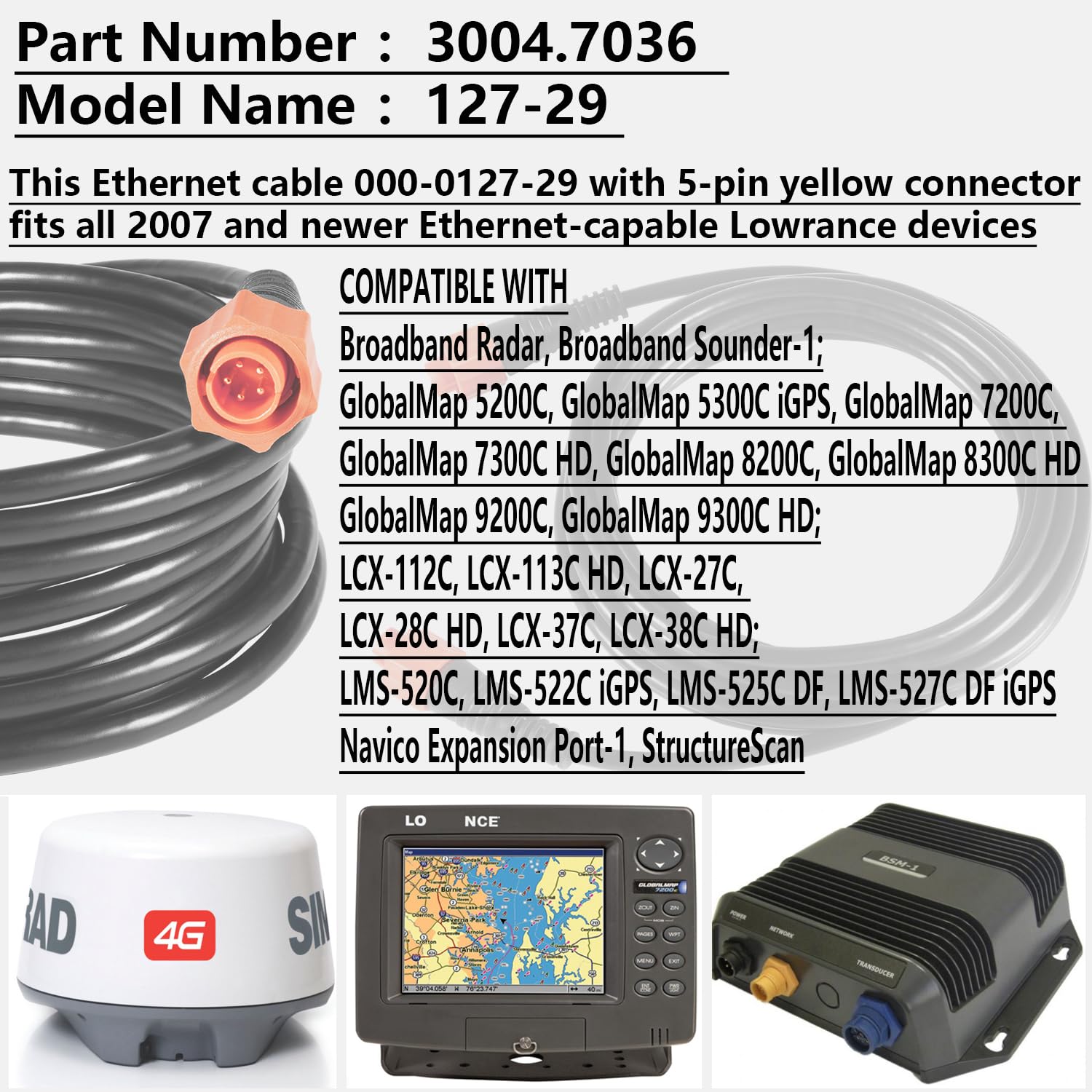 Bonbo 127 29 Replacement For Lowrance Ethext 15Yl Ethernet Cable 3004.7036