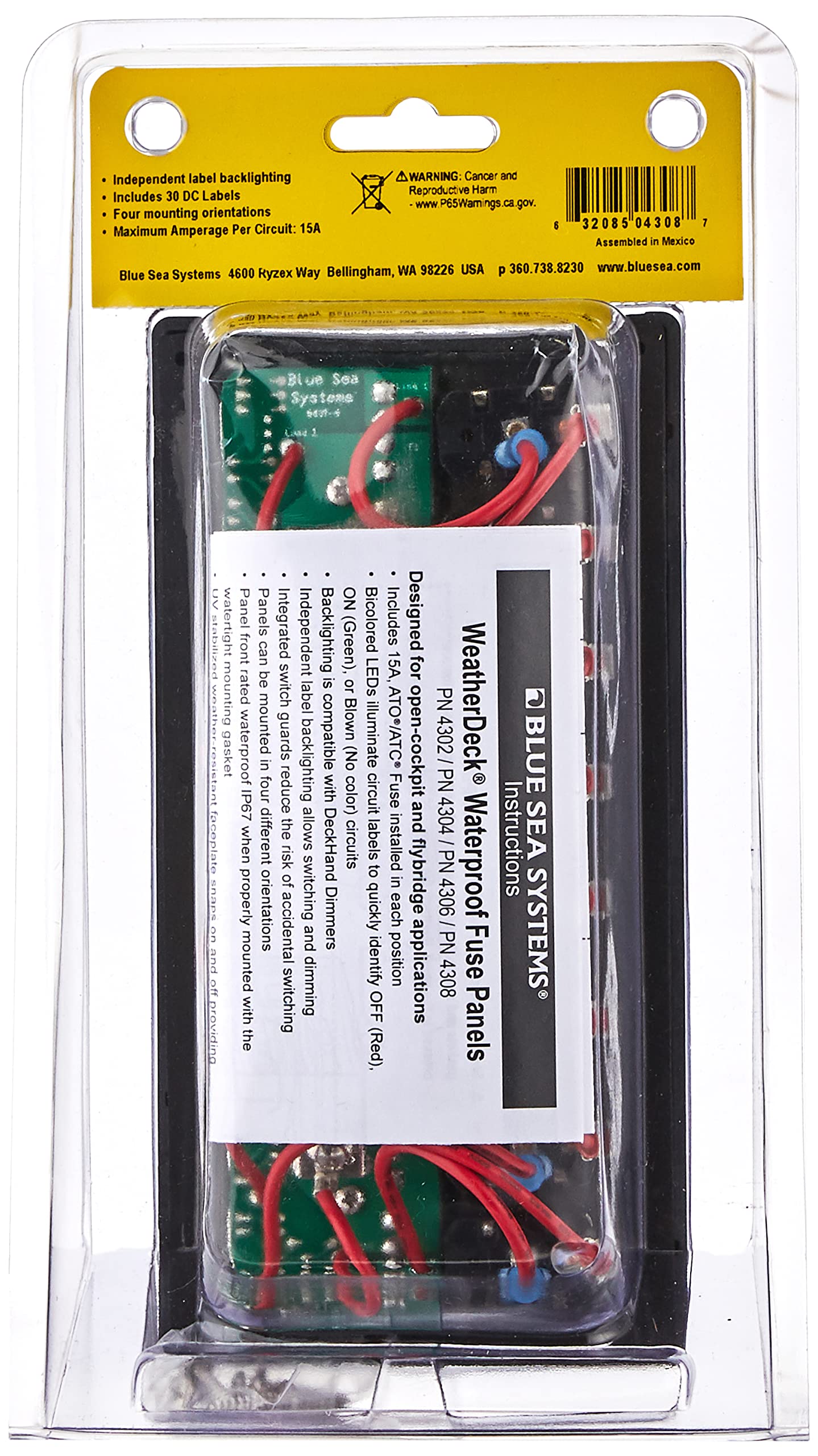 Blue Sea Systems 4308 Switch Panel Wd 12Vdc 8 Pos Cp, Fuses