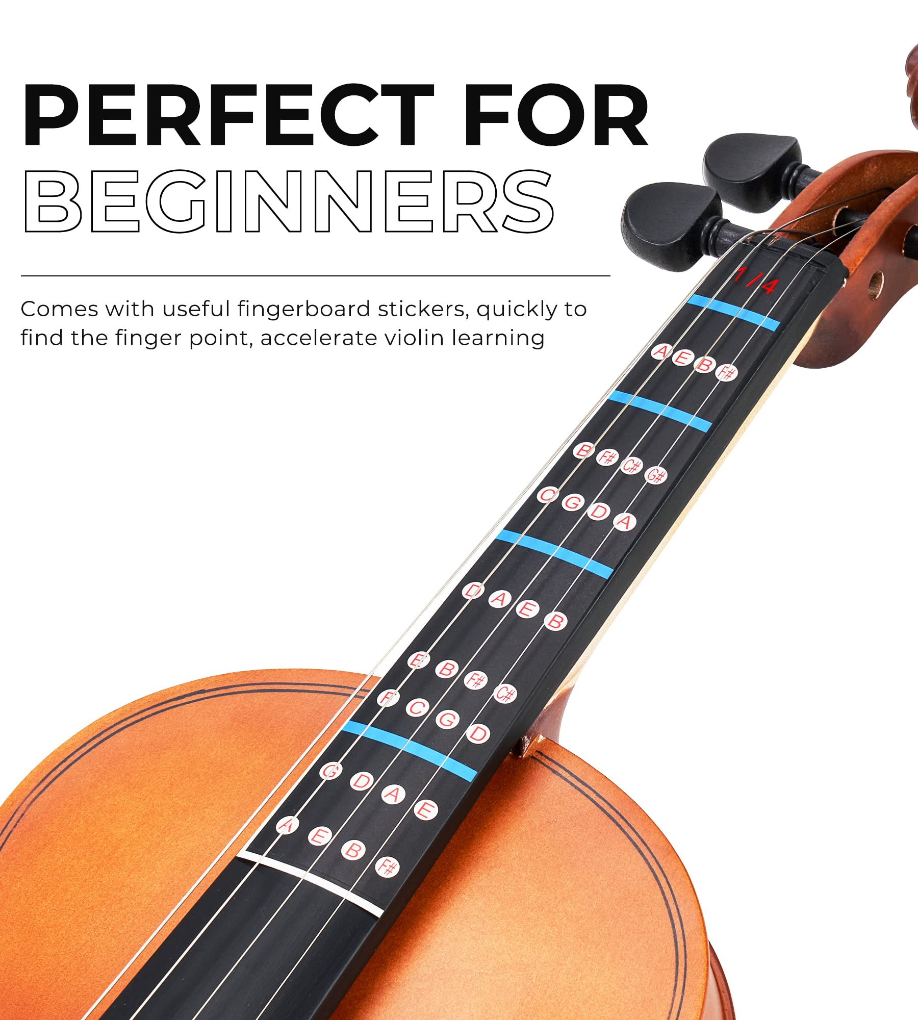 Vangoa 1/4 Violin Set For Beginners Kids Student Fiddle Quarter Size Acoustic Violin Outfit With Starter Kit For Children, Natur