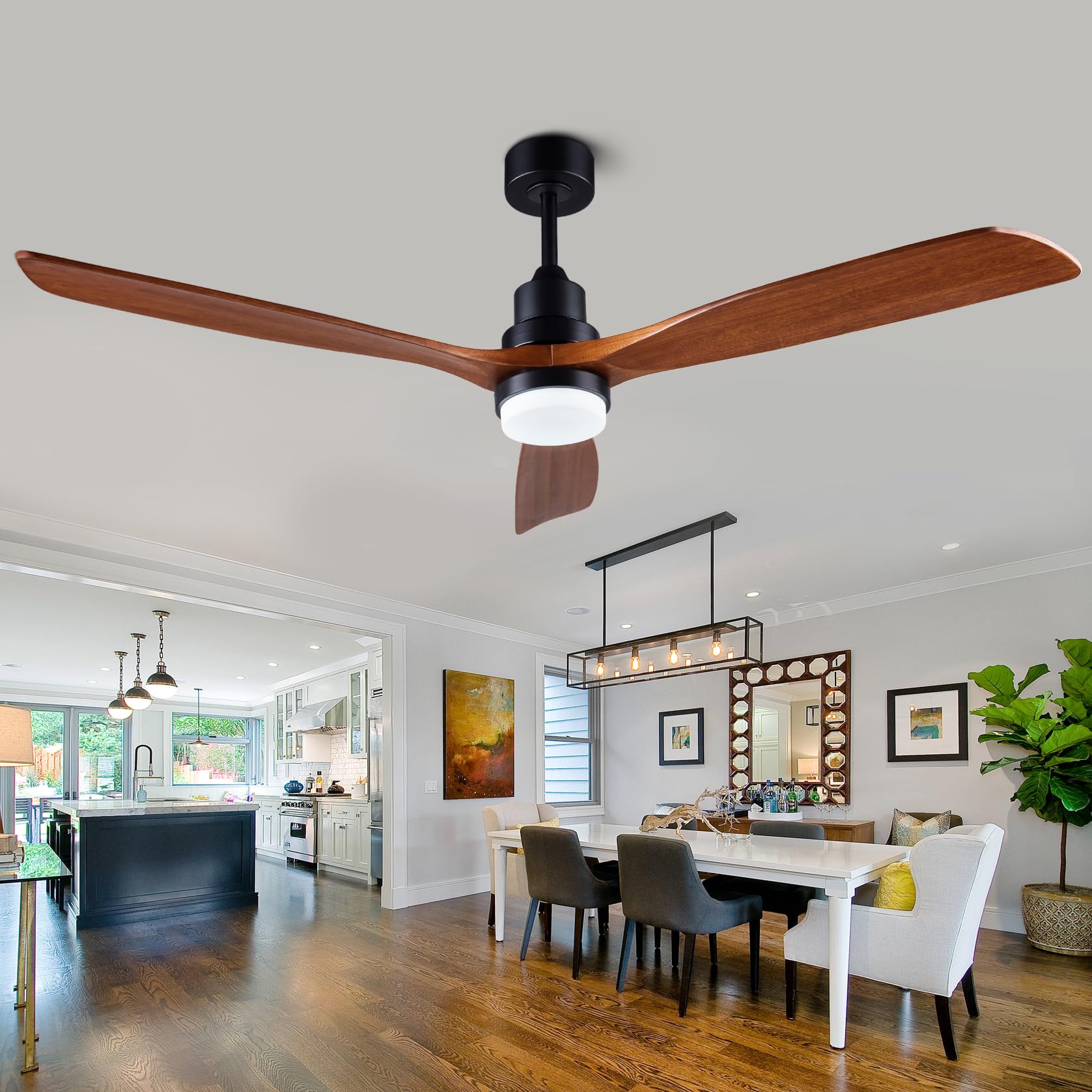Dearnow 60    Ceiling Fan [With Lighting Remote], Indoor Outdoor Mute, Modern Wooden Ceiling Fan [With 3 Solid Wood Blades] For