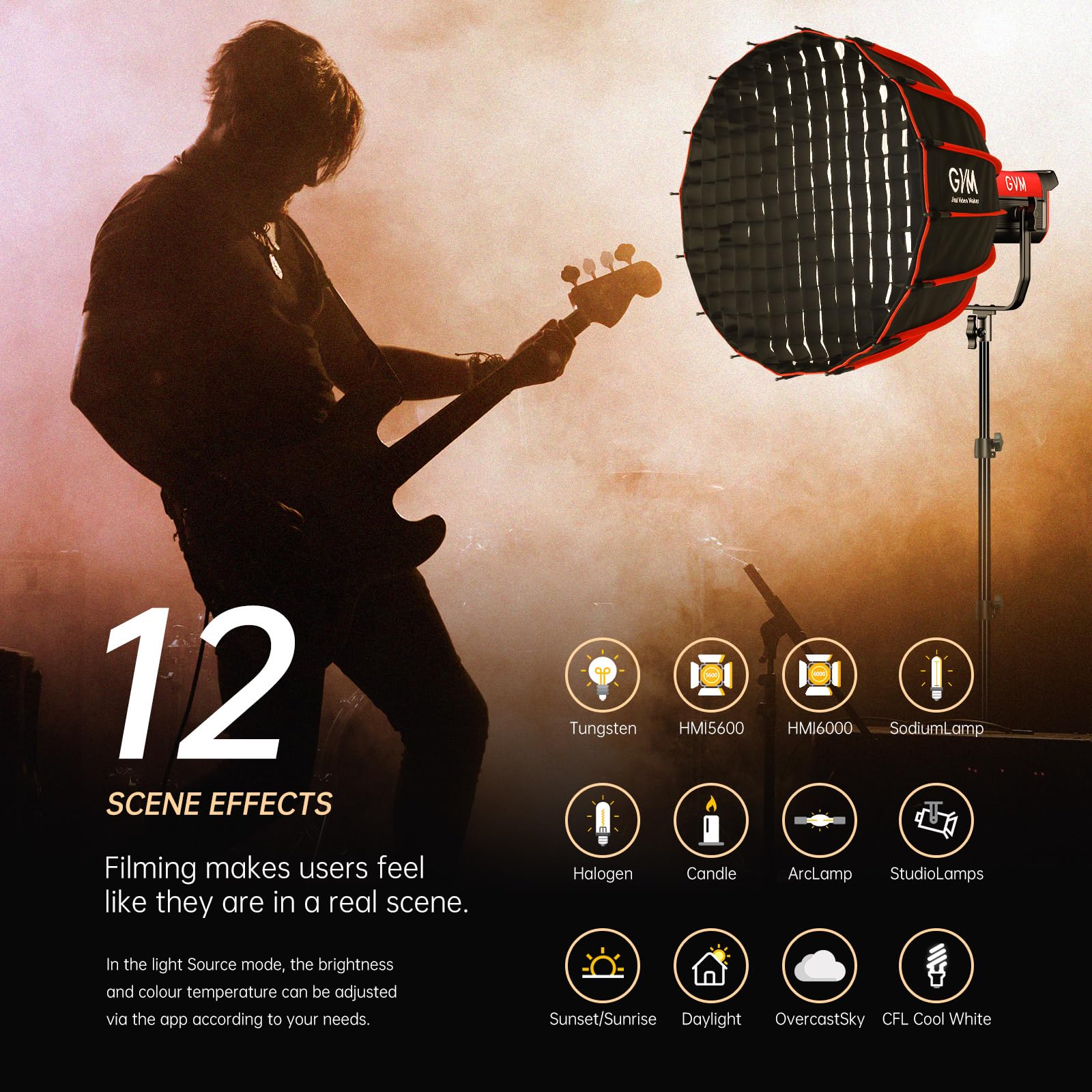 Gvm Video Lighting 300W Bi Color Studio Lights Kit With Bowens Mount Softbox And Stand Cct 2700K~6800K Cri 97+ Continuous Lighti