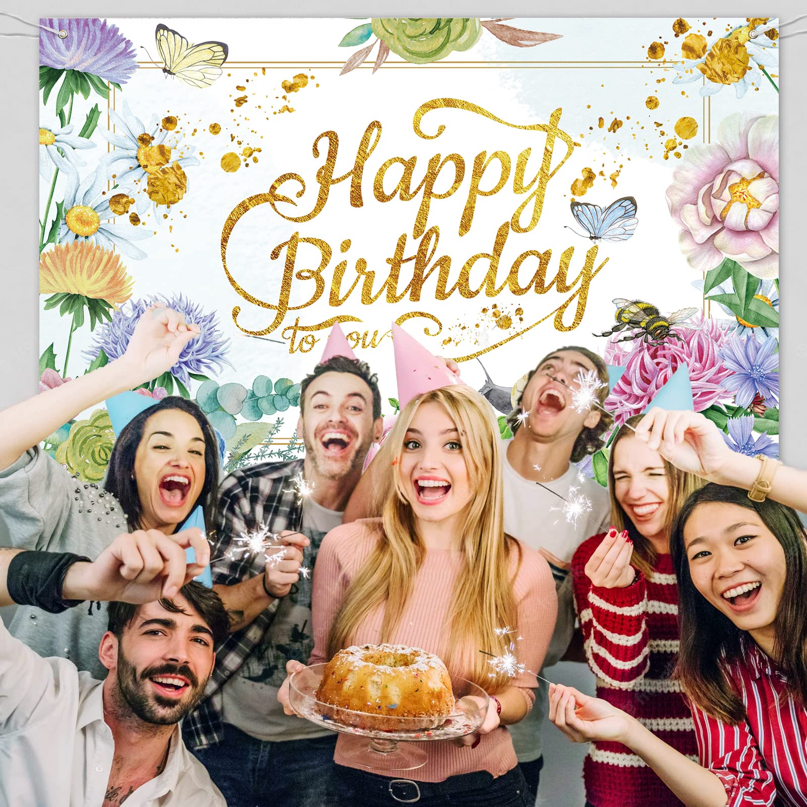 Pink Happy Birthday Backdrop Decorations For Women Birthday Party Supplies Rose Gold Floral Backdrop Sweet Flowers Photography B