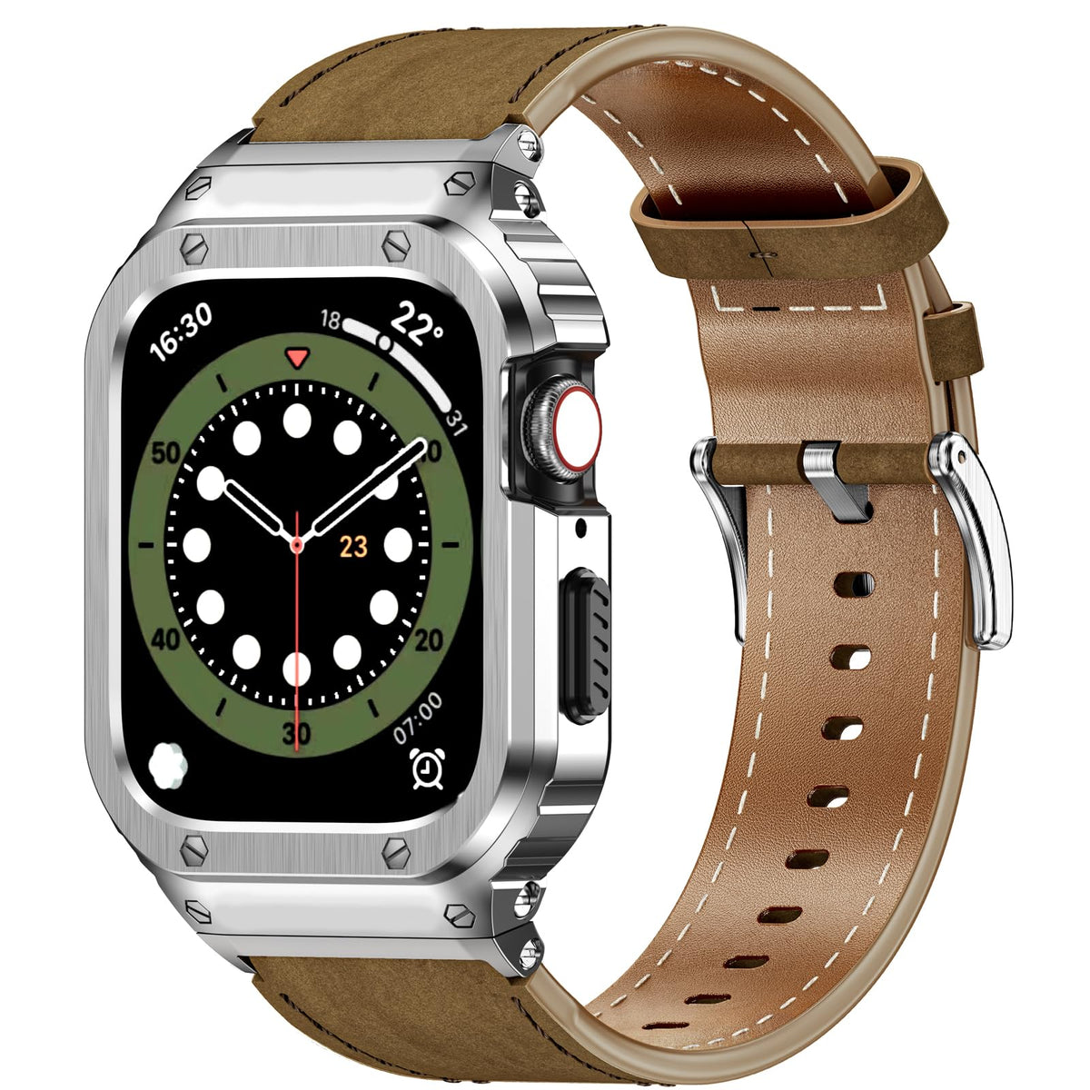 Suplink Stainless Steel Case And Bands Compatible With Apple Watch Band 42Mm 44Mm,Leather Strap Rugged Cover For Iwatch Series S