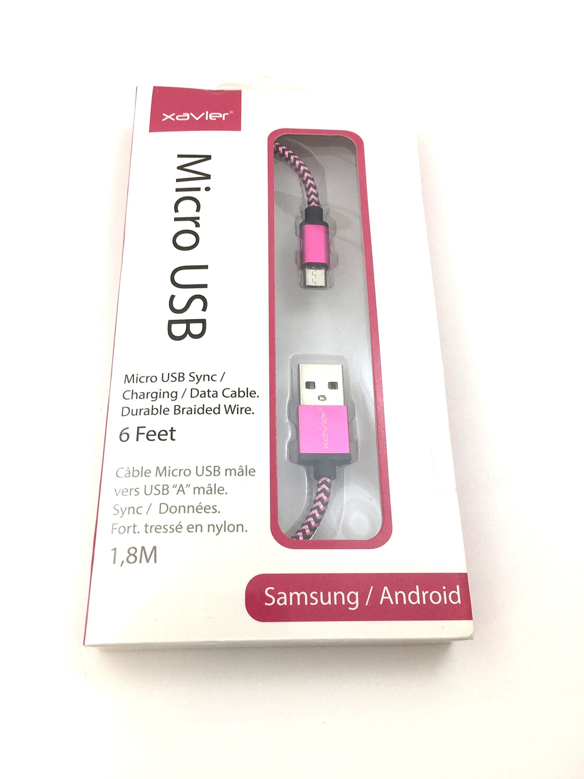 Xavier Usb Micropk 06 Usb A Male To Micro B Male With Braided Wire & Metal Connectors, 6', Pink/Black