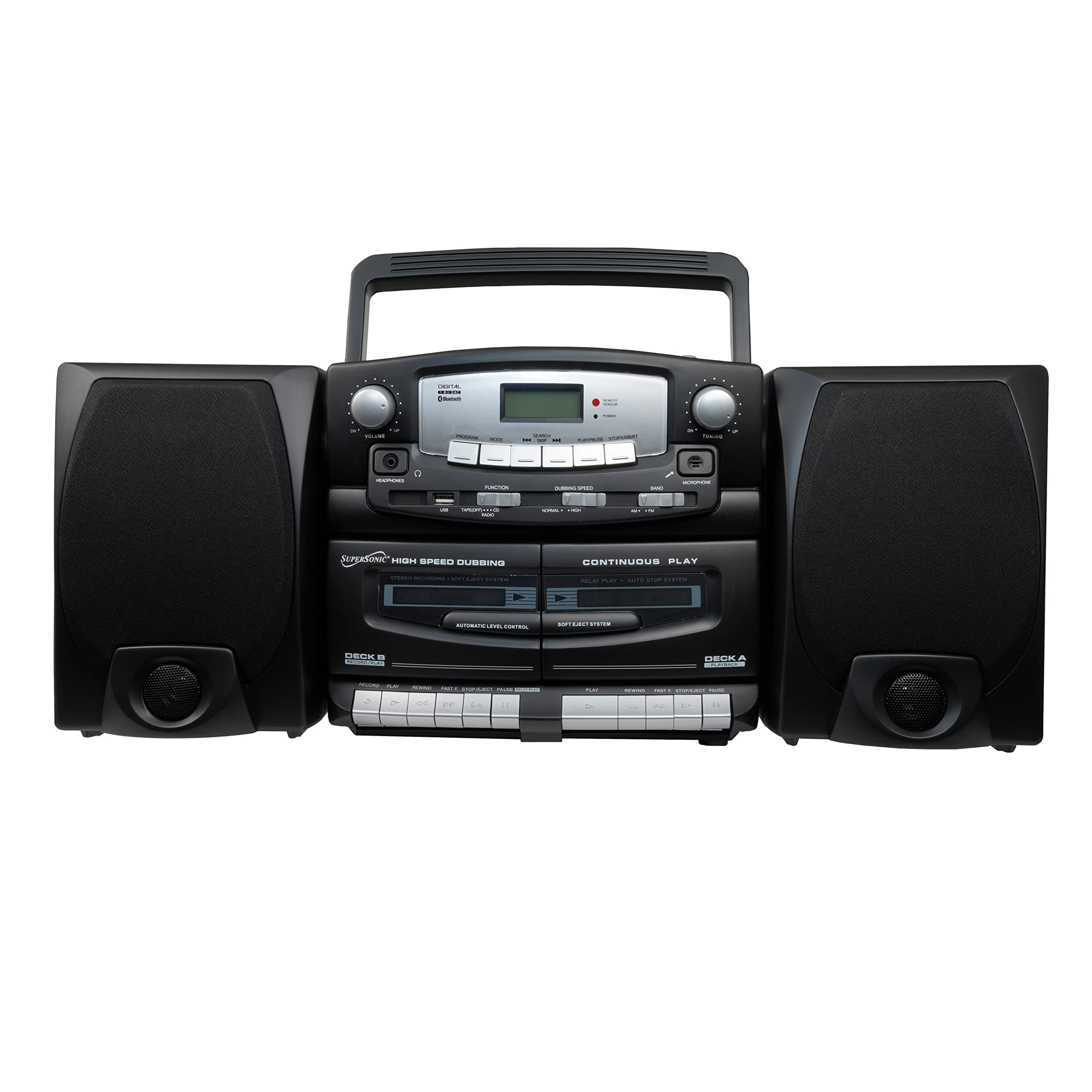 Supersonic Black Edition Vintage Bluetooth Stereo System Home Music Audio System,Cd/Mp3 Player,Am/Fm Radio,Dual Cassette Player/