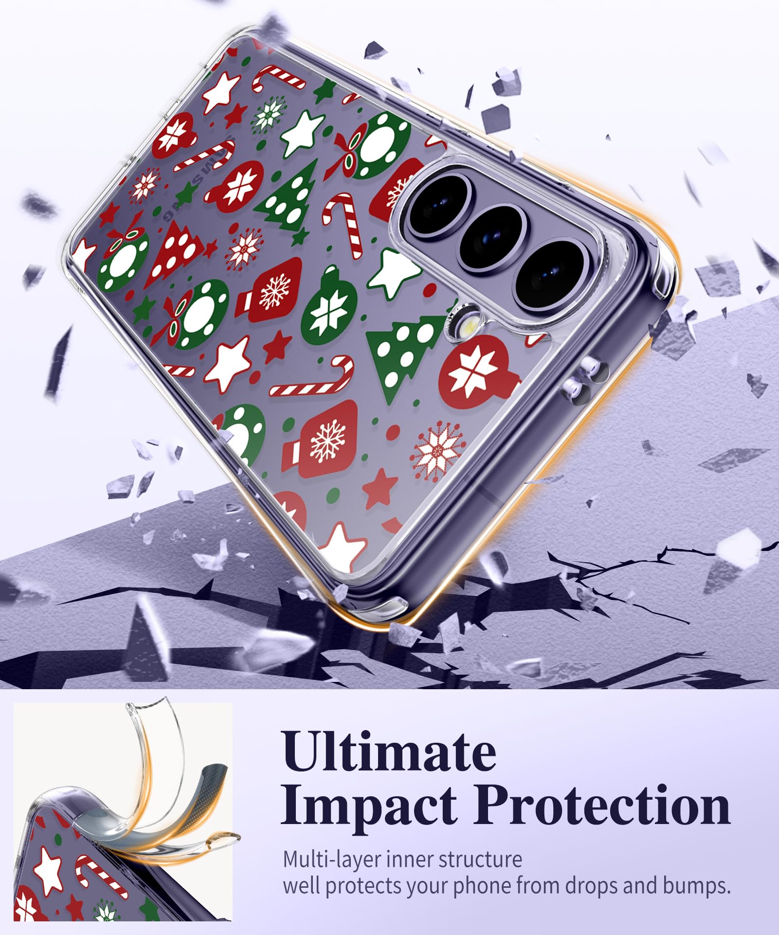 Gviewin For Samsung Galaxy S24 Plus Case With Screen Protector+Camera Lens Protector, Clear Stylish Christmas Pattern Slim Prote