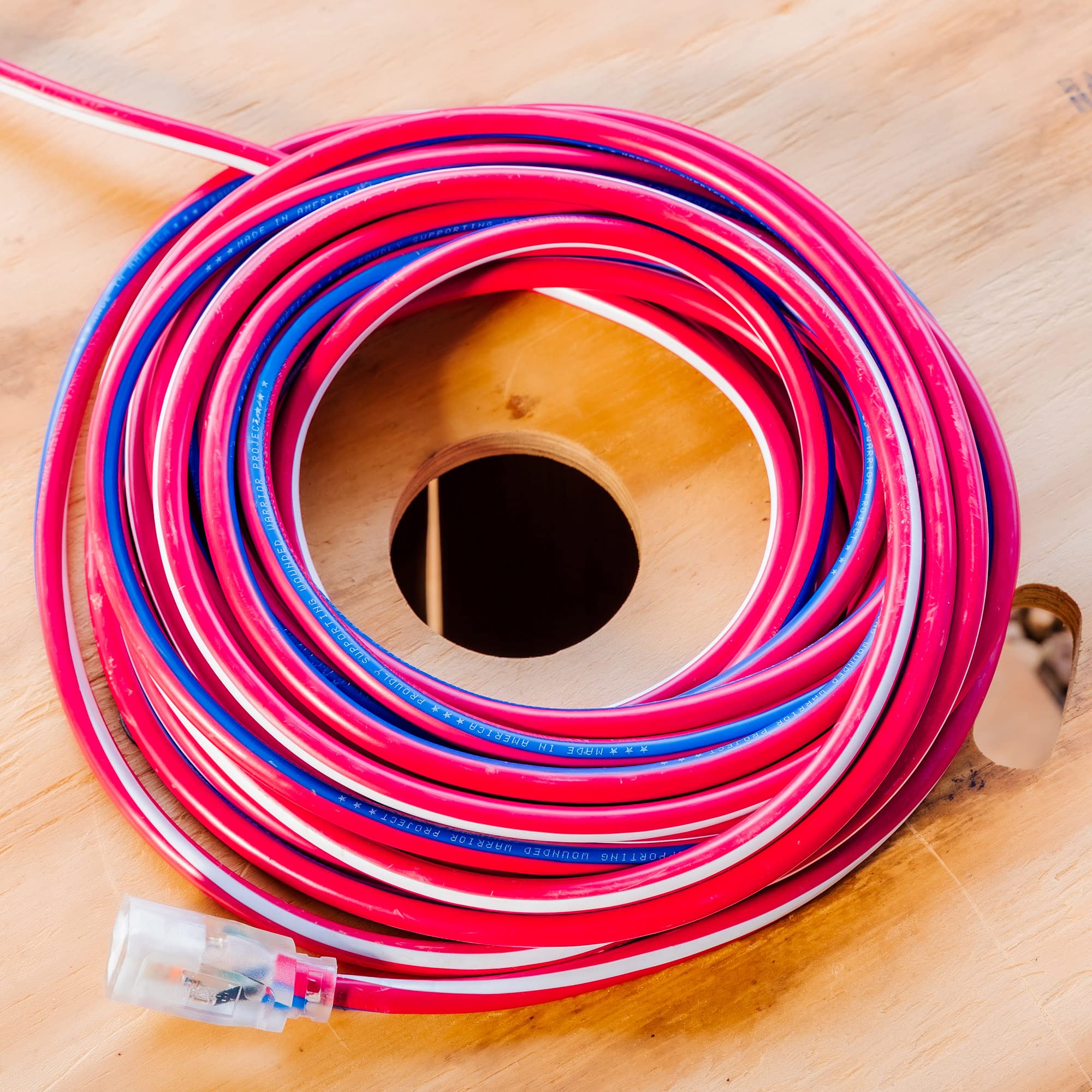 Southwire Heavy Duty Extension Cord, 50Ft, 12 Gauge, 3 Conductor, Outdoor Cord, Lighted End, Sjtw, Red/White/Blue, 2548Swusa1