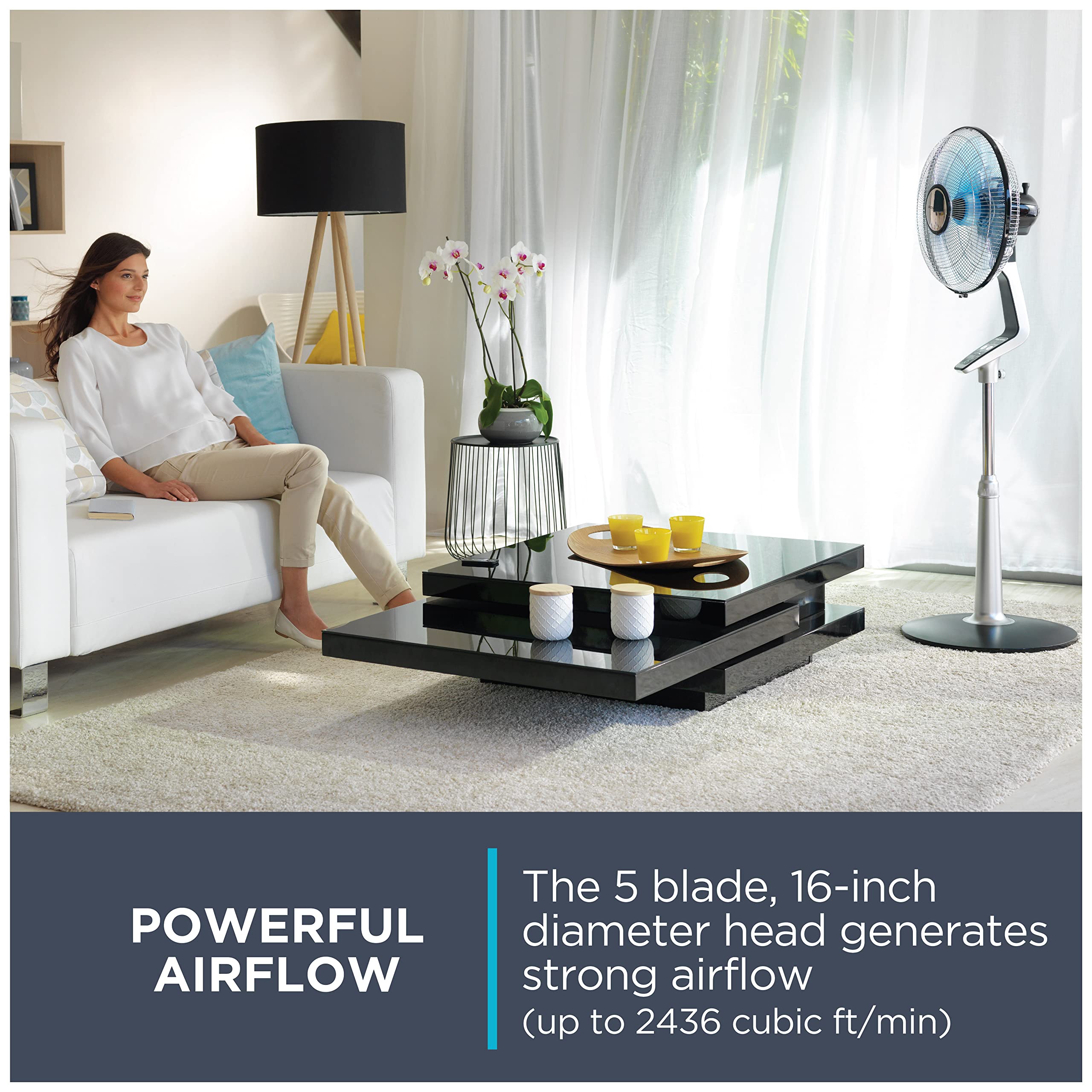 Rowenta Turbo Silence Standing Floor Fan With Remote 53 Inches Ultra Quiet Fan Oscillating, Portable, 5 Speeds, Indoor, Refresh