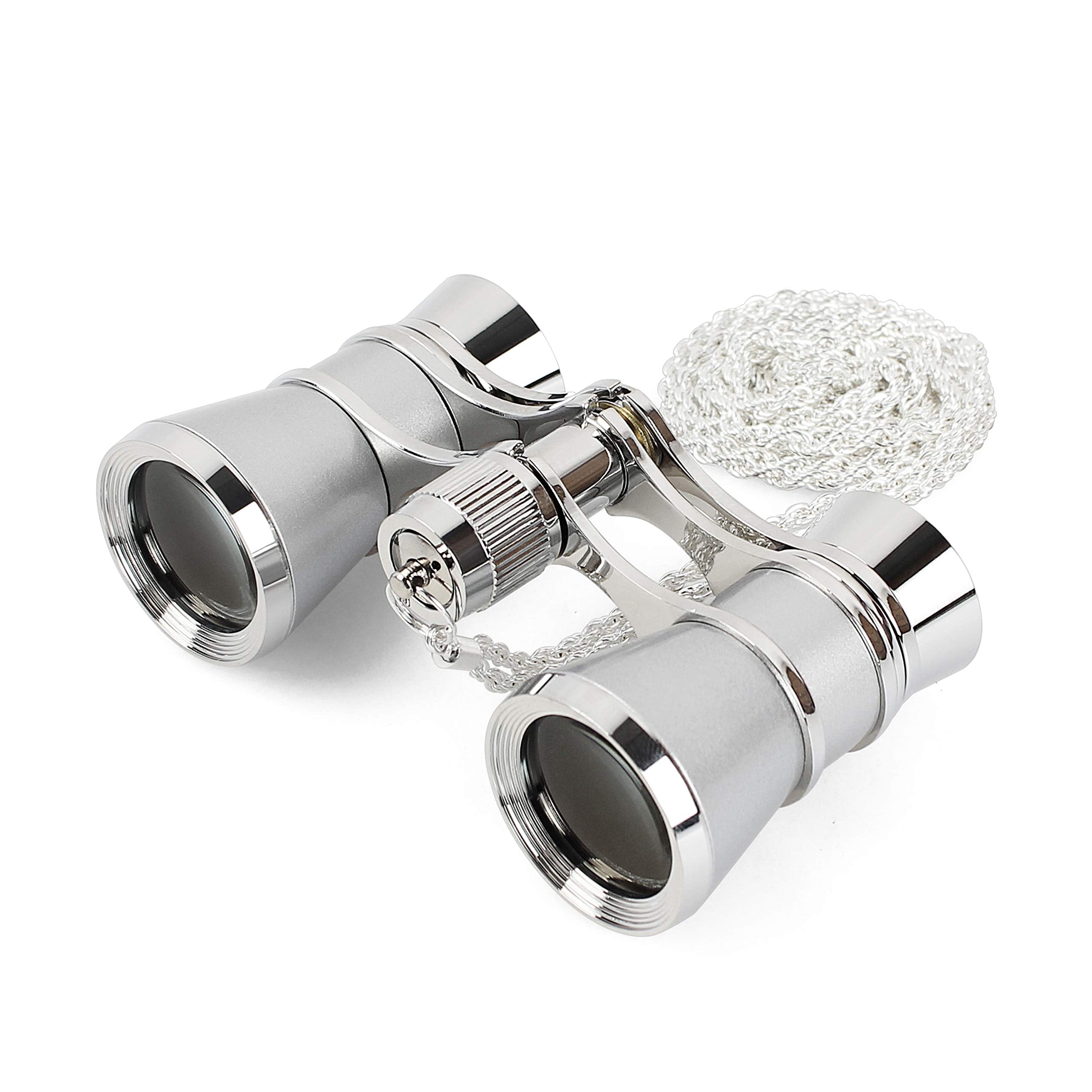 Aomekie Opera Glasses Binoculars 3X25 Theater Glasses Mini Binocular Compact with Chain for Adults Women in Musical Concert(Silv