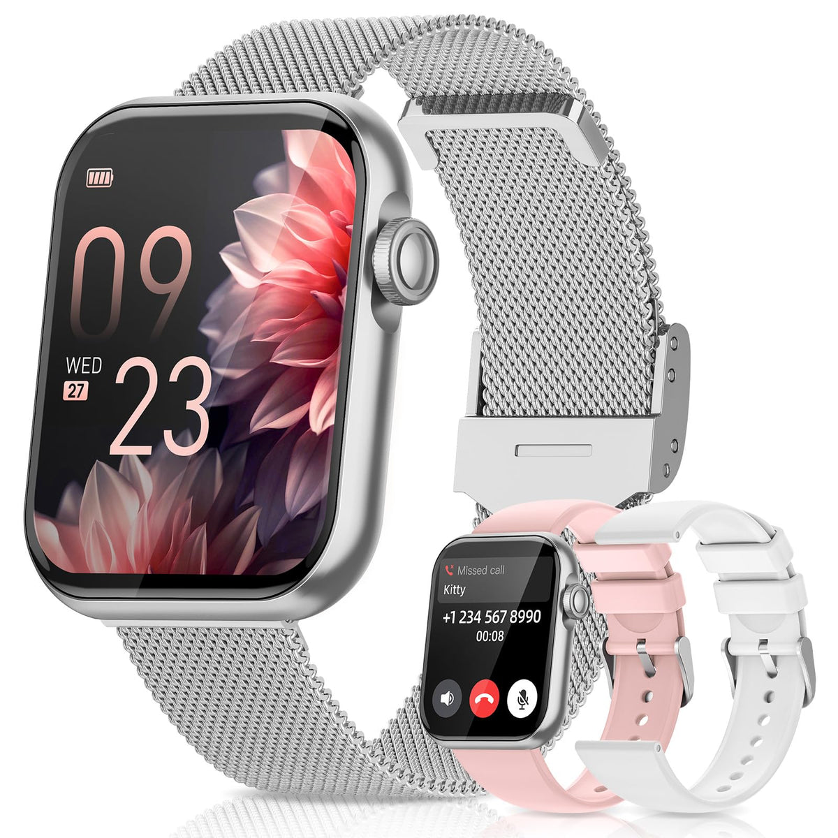 Akumaka Smart Watches For Women,Fitness Tracker Smartwatch For Android Iphone,1.85 '' Womens Watch With Blood Pressure Monitor,C
