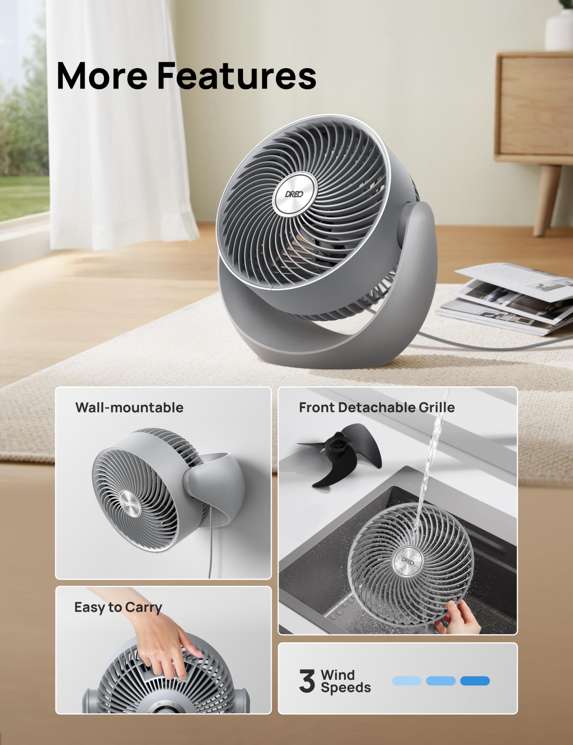 Dreo Fan For Bedroom, Table Air Circulator For Whole Room, 11 Inch, 60Ft Strong Airflow, 120? Adjustable Tilt, 28Db Low Noise, Q