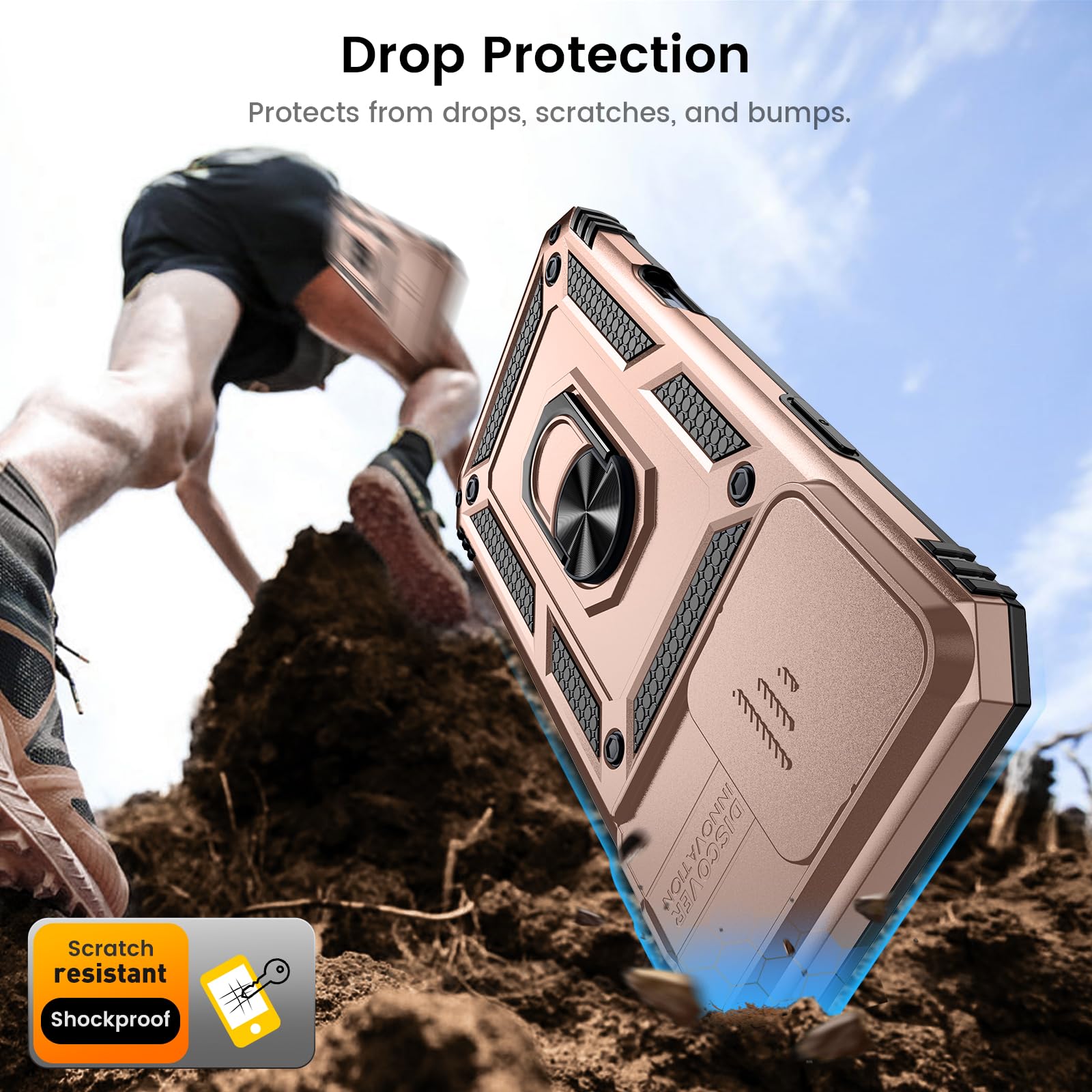 Goton Compatible For Iphone 16 Pro Case With Screen Protector   Slide Camera Cover Protective Phone Case With Ring Stand, Heavy