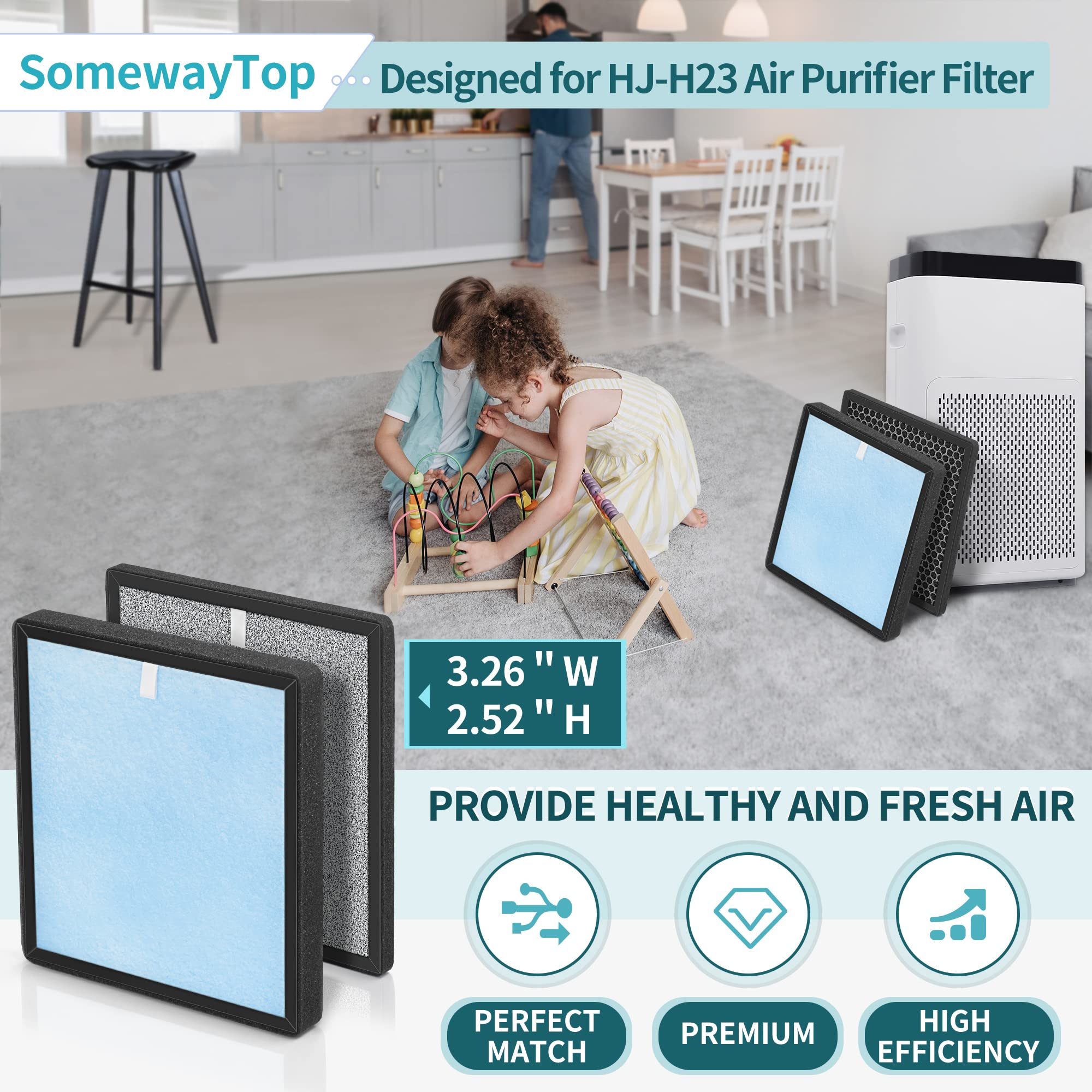[2 Sets] Hj H23 Filters Replacement Kit Compatible With Hejiko Air P Urifeir Filter Replacement Hj H23, Air Cleaner For Home Inc