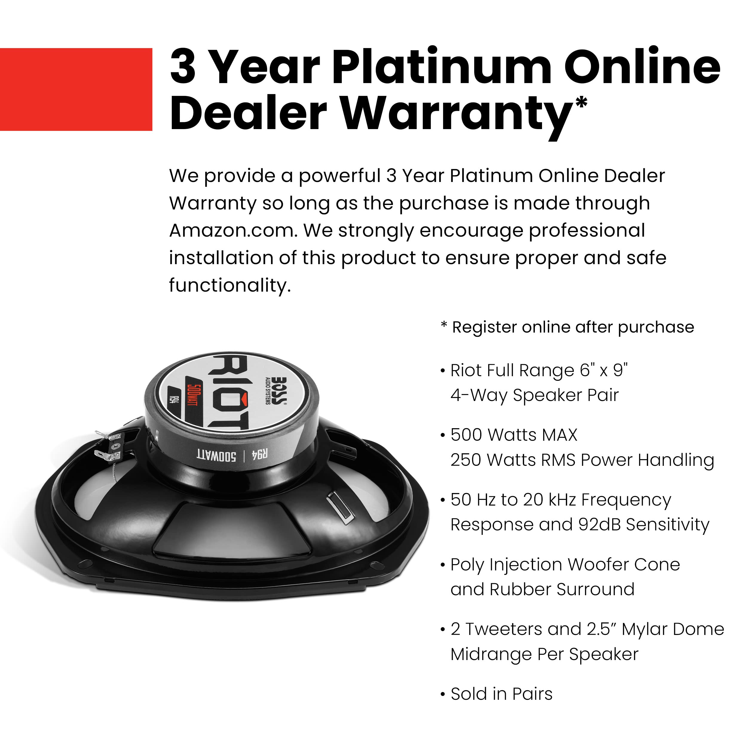 Boss Audio Systems R94 Riot Series 6 X 9 Inch Car Stereo Door Speakers   500 Watts Max, 4 Way, Full Range, Tweeters, Coaxial, So