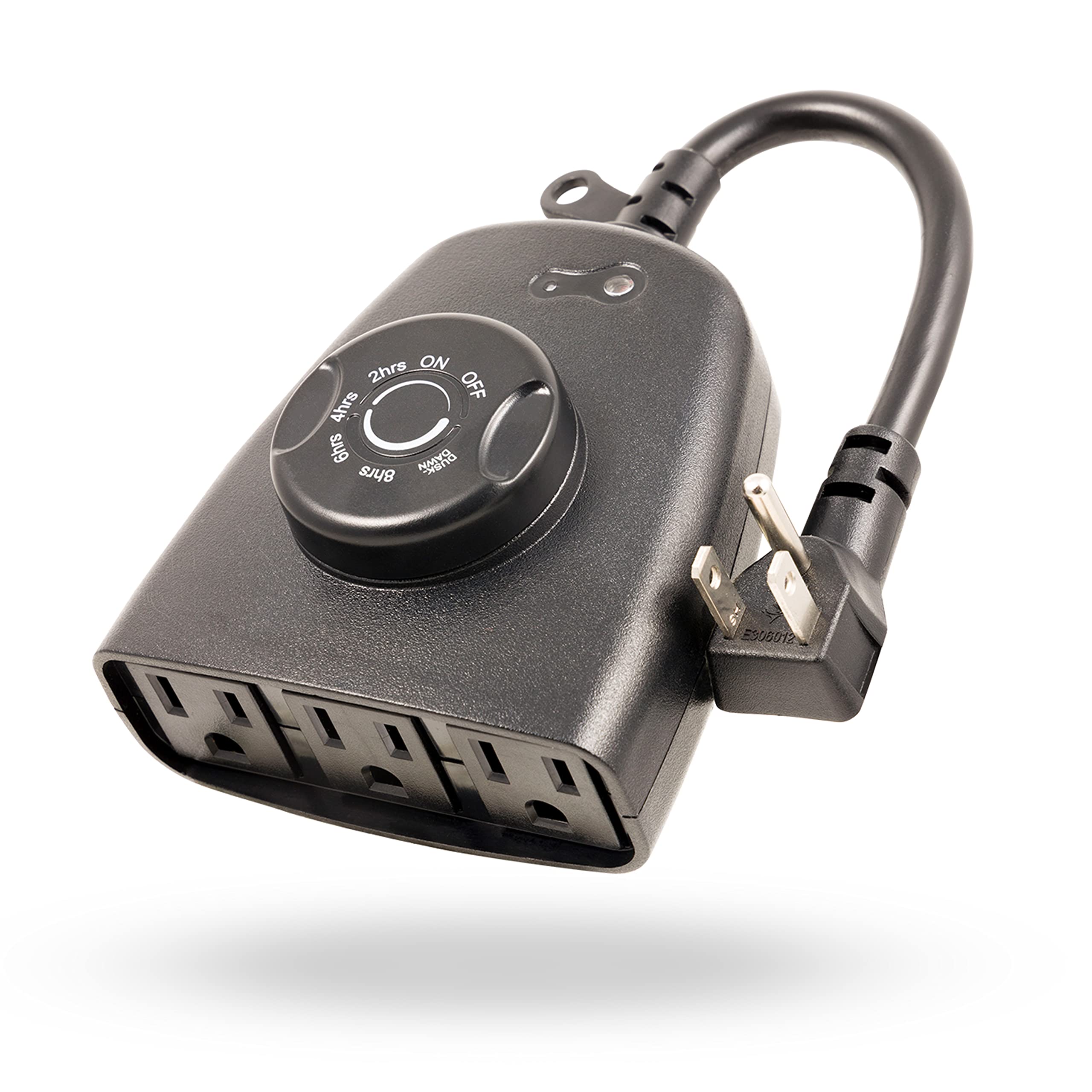 Ge Outdoor Timer With Dusk To Dawn Sensor   3 Grounded Outlets, 8/6/4/2Hr Countdown, Weather Resistant, Black, 1 Pack