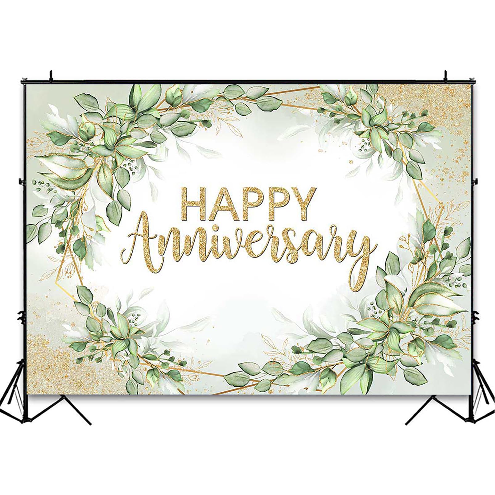 Avezano Happy Anniversary Backdrop Sage Green Leaves Happy Anniversary Banner Cheers To Marriage Wedding Anniversary Party Decor