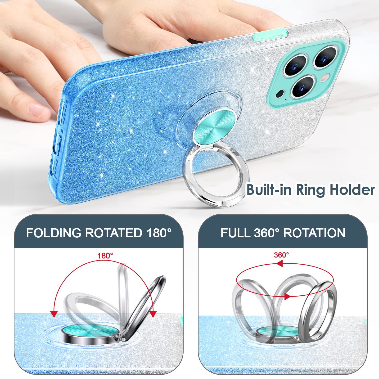 Hython For Iphone 13 Pro Max Case With Ring Stand [360 Rotatable Ring Holder Magnetic Kickstand] [Support Car Mount] Cute Sparkl