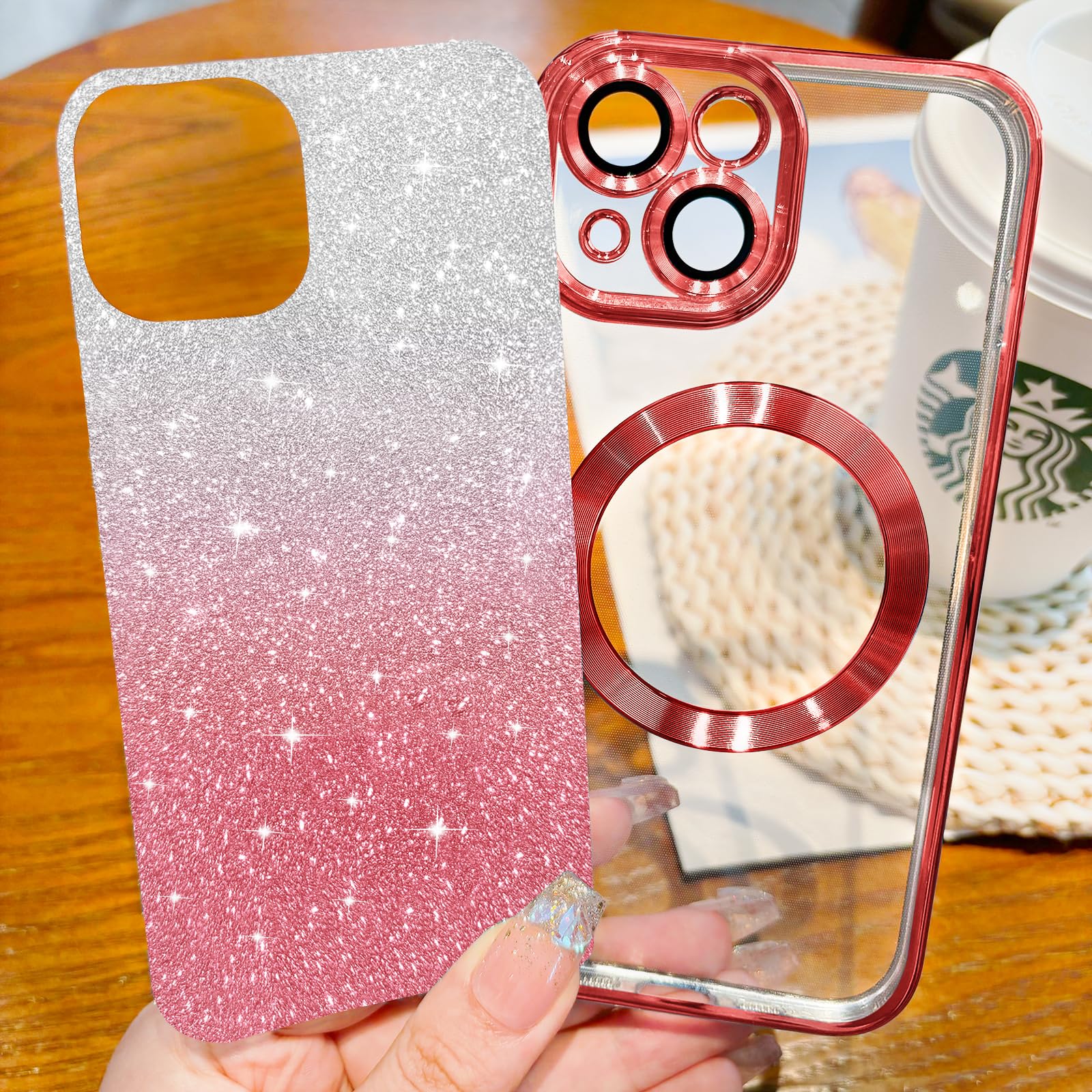 Hython For Iphone 14 Case Clear Magnetic Glitter Phone Cases [Compatible With Magsafe] Full Camera Lens Protector Slim Gradient