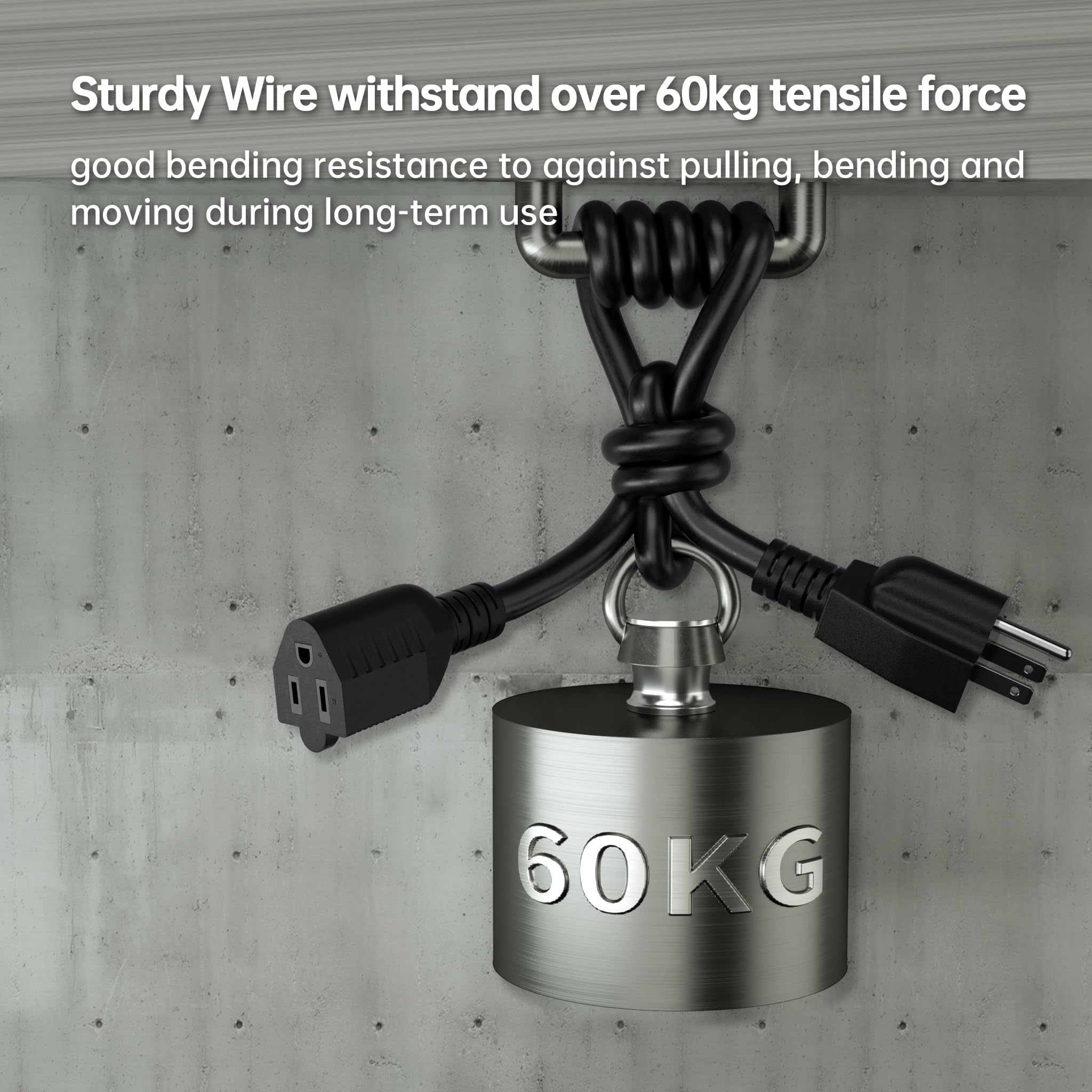 Plugsaf Black Outdoor Extension Cord 8 Ft 16/3 Gauge Waterproof, Cold Weatherproof  58?F, Flame Retardant, Flexible 3 Prong Heav