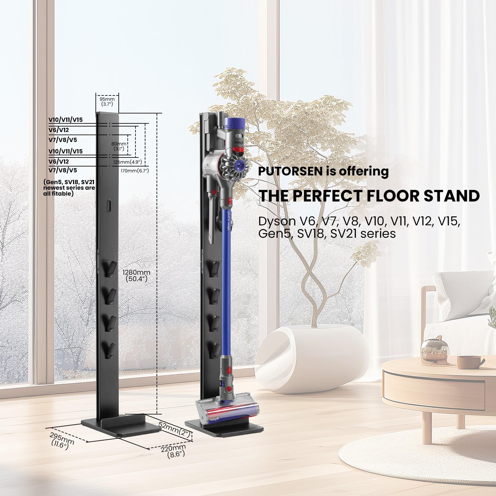 Putorsen Premium Aluminum Vacuum Stand Storage Dock Dockings Station, For Dyson Sv21 Sv18 Gen5 V15 V12 V11 V10 V8 V7 V6 Cordless