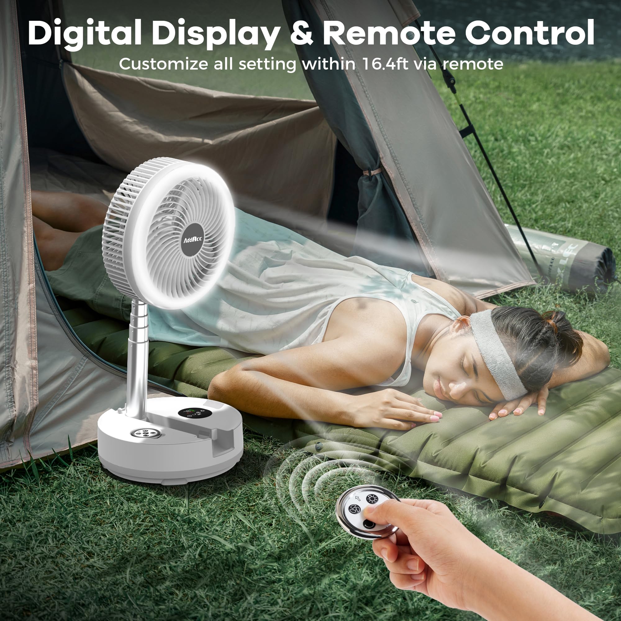 40000Mah Battery Operated Fan   Rechargeable Collapsible Fan, 106H Run, Portable Camping Fan With Timer & Light, 9 Speeds Oscill