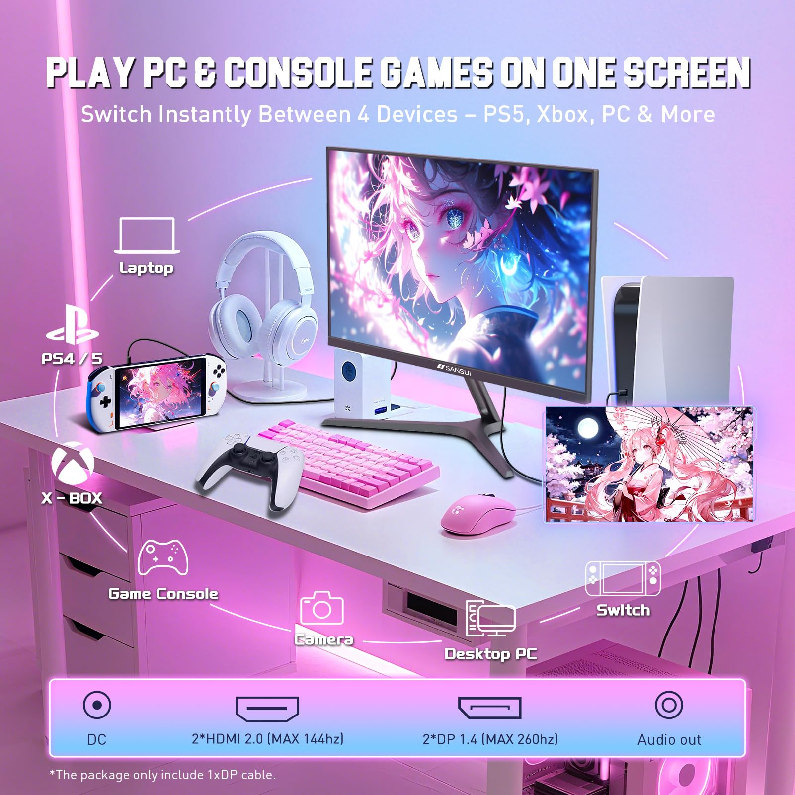 Sansui 27 Inch Wqhd 1440P Gaming Monitor 240Hz Up To 260Hz-Fast Ips 1Ms Freesync Premium ?Dci-P3 98% ?Srgb130% ?Hdr10 ?2  Displa