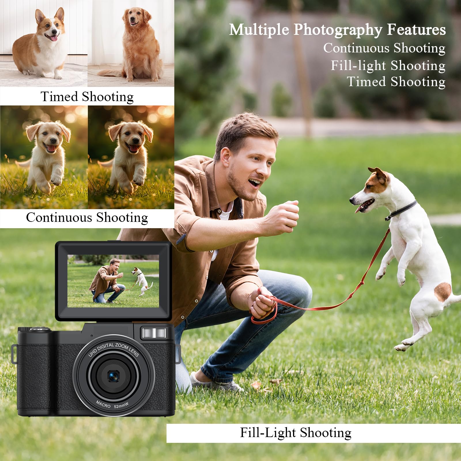 5K Digital Camera For Photography 64Mp Auto Focus Vlogging Camera For Youtube 3'' 180? Flip Screen Compact Travel 18X Digital Zo