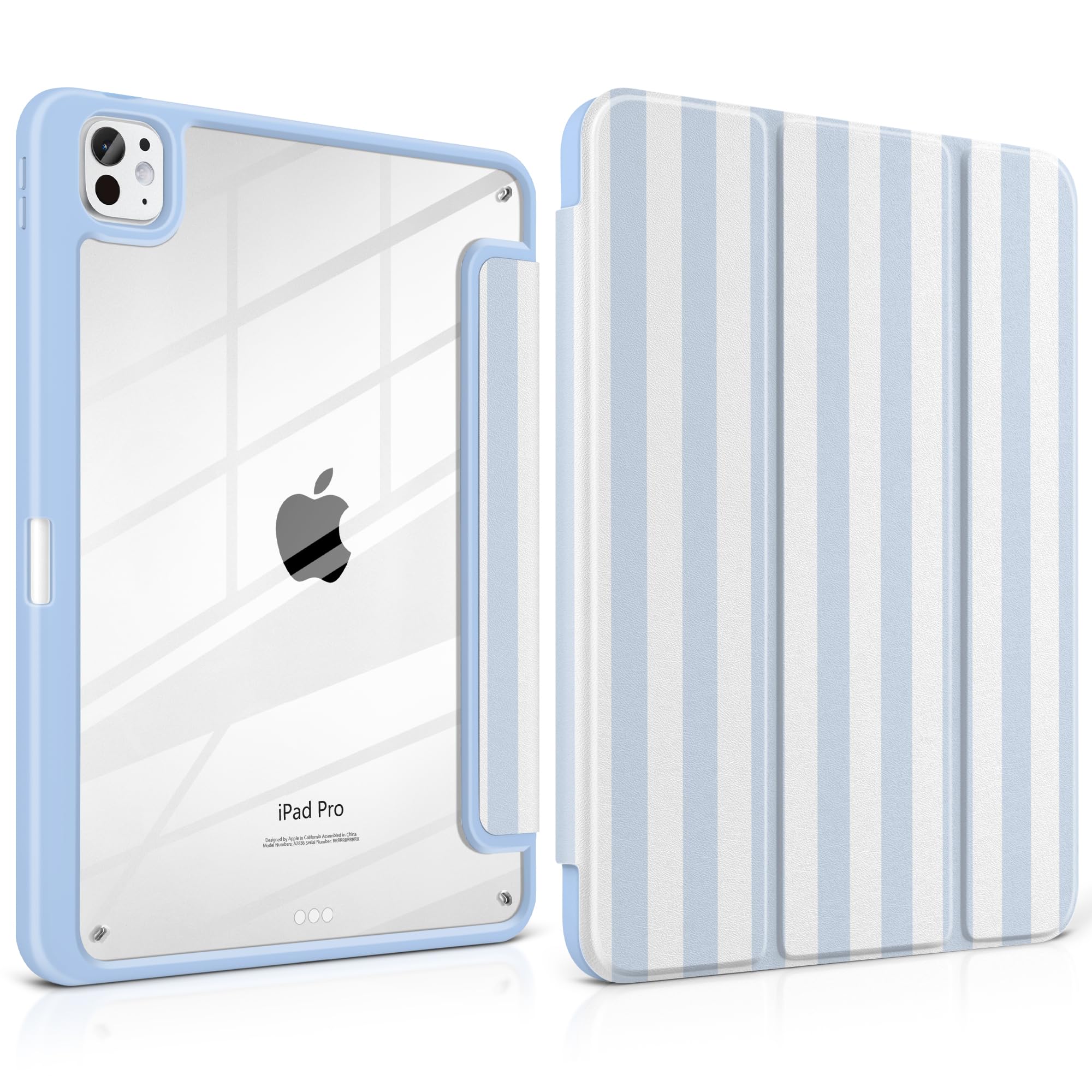 Loyrina Case for iPad Pro 13 inch (M5) 2025 (M4) 2024 Release with Pencil Holder - Cute Preppy Coastal Design Aesthetic Blue Whi