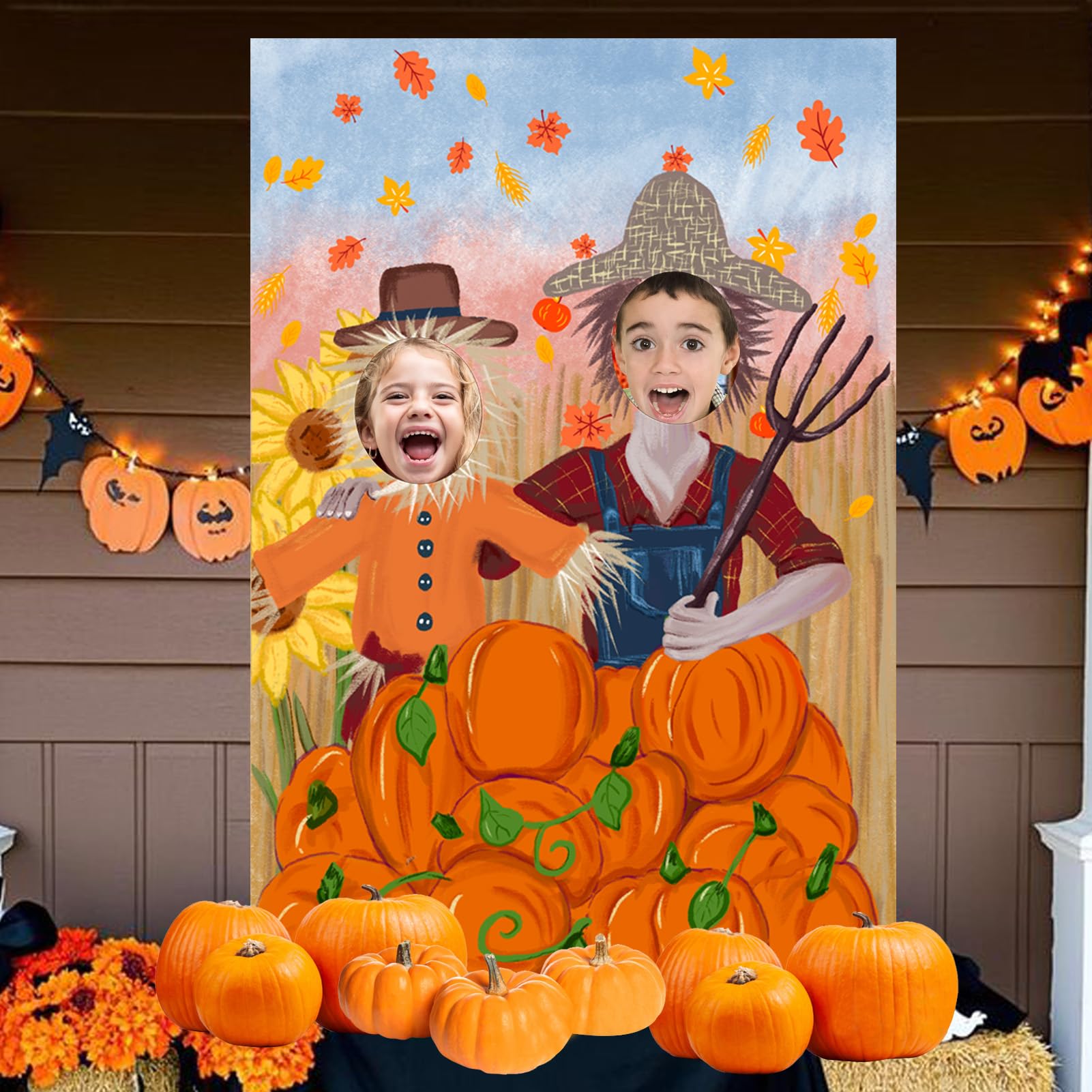 Thanksgiving Photography Backdrop Pumpkin Photo Background Fall Harvest Decor Autumn Events Photo Props Scarecrow Fall Party Fes