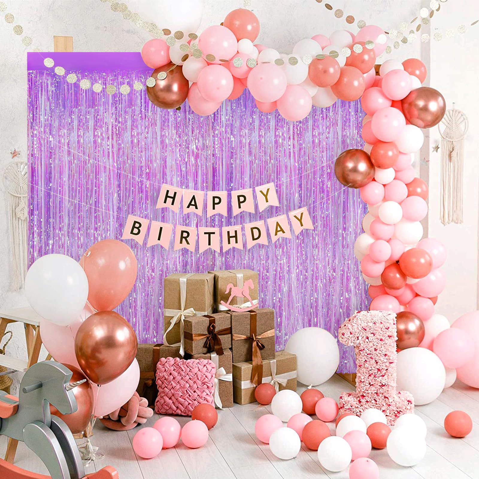 2Pack 3.3X8.3Ft Iridescent Purple Streamers Foil Fringe Curtains Neno Purple Tinsel Door Curtains Photo Booth Backdrop For Weddi