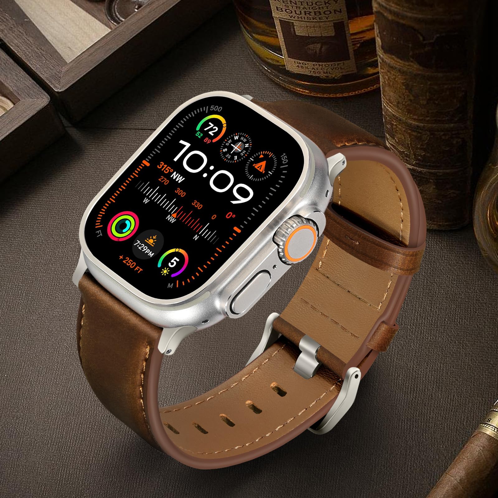 Loirnbr Compatible With Apple Watch Ultra 2/Ultra Band 49Mm 45Mm 44Mm 42Mm, Men Women Genuine Leather Band Strap For Iwatch Band