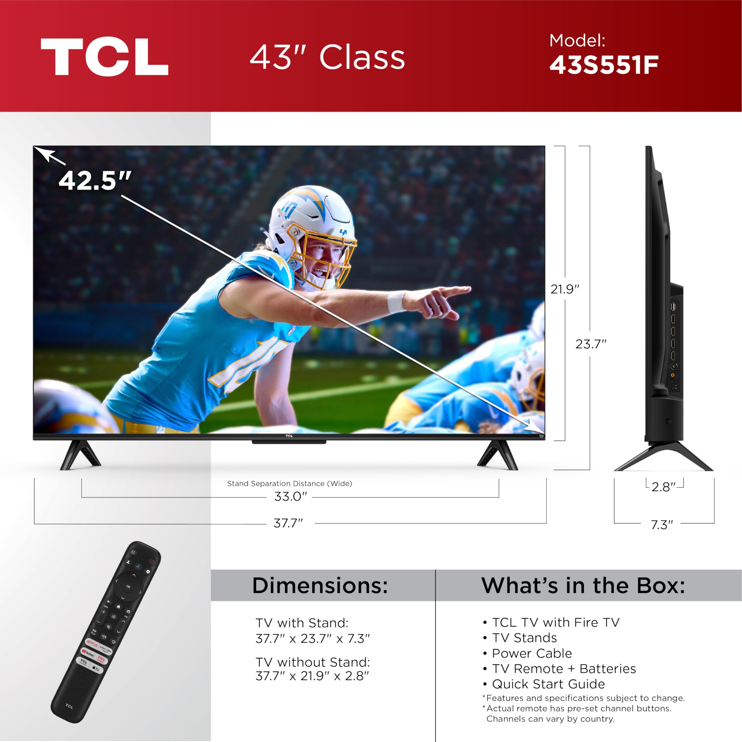 TCL 43-Inch S5 UHD 4K LED Smart TV (2024) - Dolby Vision, HDR PRO+, Dolby Atmos, Alexa Built-in, Apple AirPlay 2, Streaming TV
