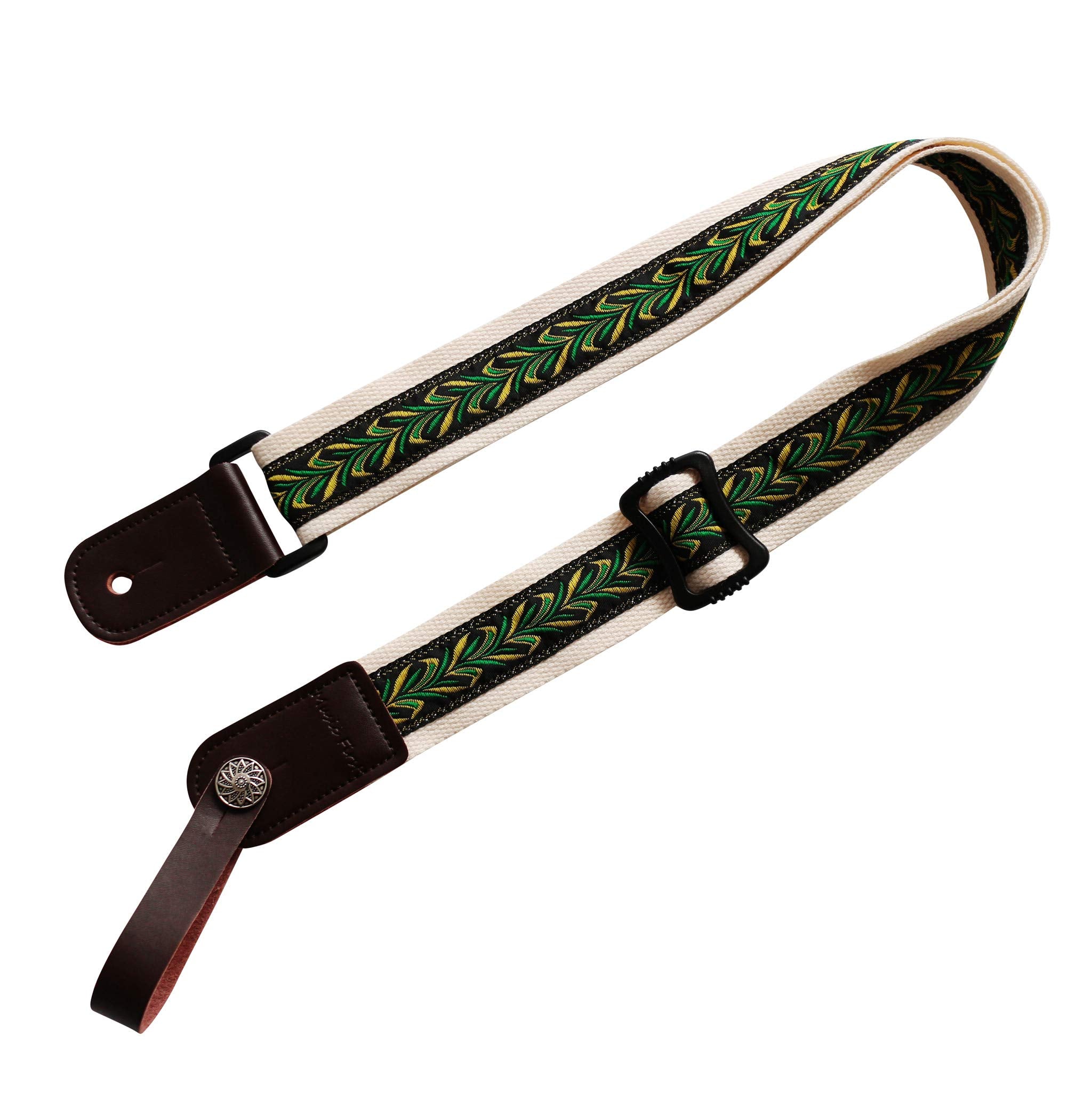 Music First Original Design Vintage Green Label Soft Meshbelt & Genuine Leather Ukulele Strap Ukulele Shoulder Strap With A Genu