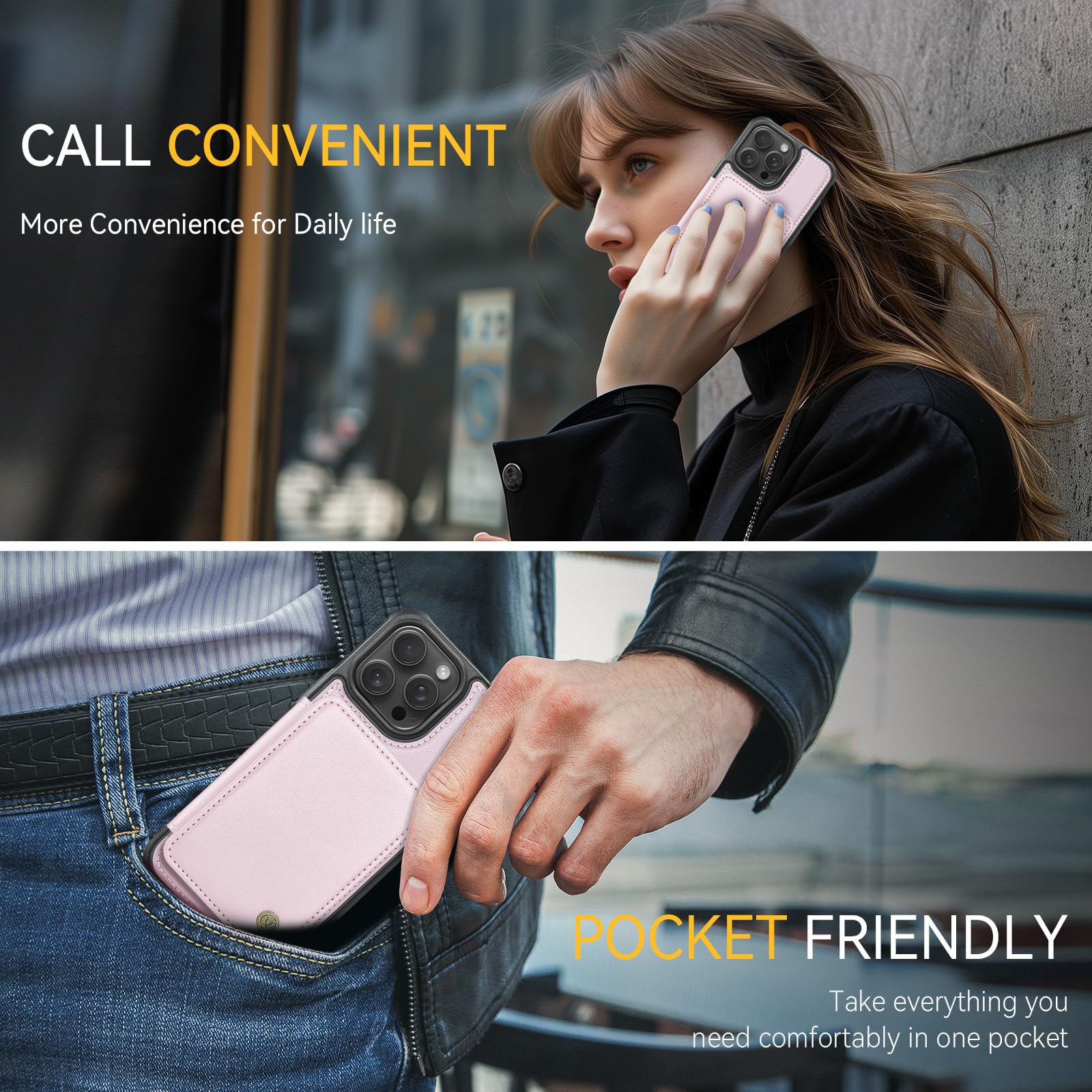 Usroom Compatible With Magsafe For Iphone 14 Pro Wallet Case Magnetic Card Holder, Rfid Blocking 2 In 1 Detachable Kickstand Sho