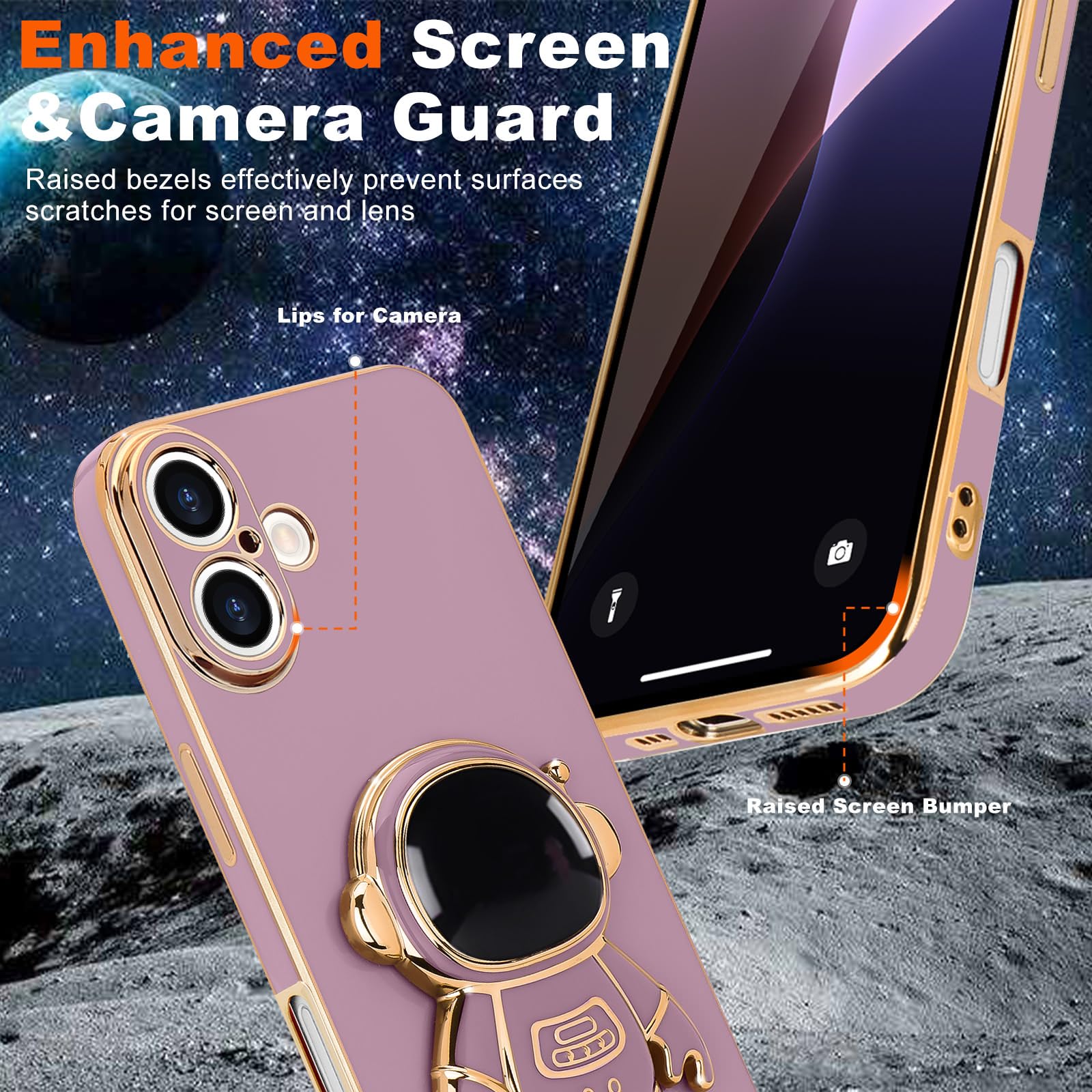 Pepmune For Iphone 16 Plus Case, Cute 3D Astronaut Stand With [2 Screen Protector] [Camera Protection] Kickstand Shockproof Blin