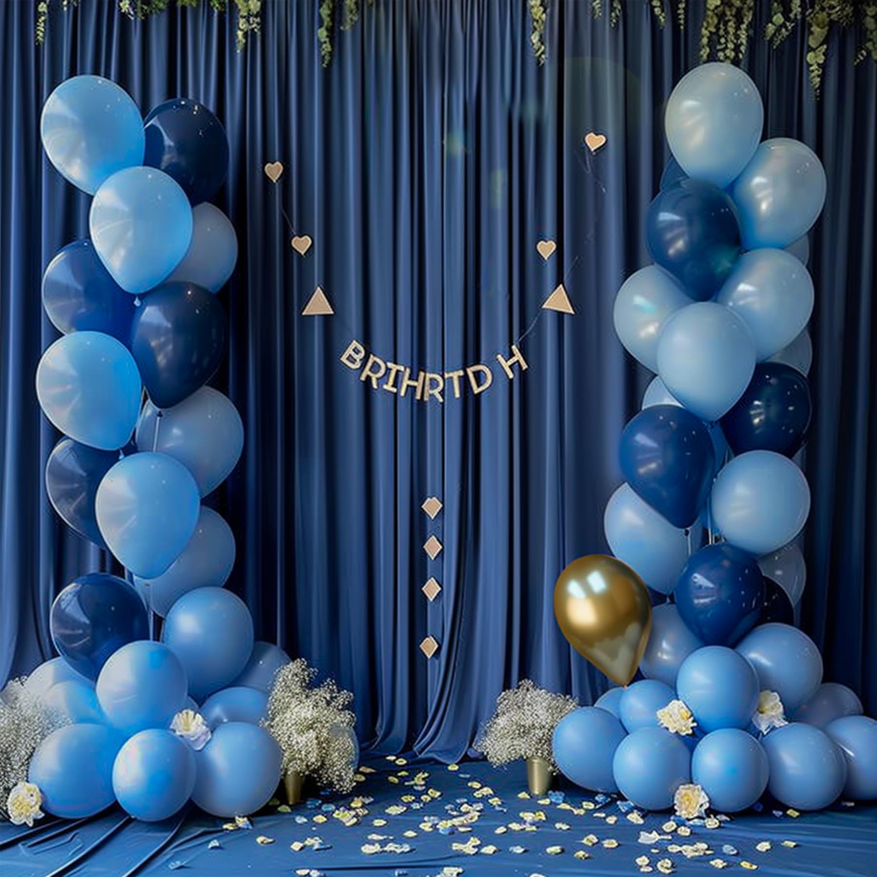 10Ft X 10Ft Wrinkle Free Navy Blue Backdrop Curtains Panels, 2 Panels 5X10Ft Silky Polyester Photo Backdrop Drapes For Birthday