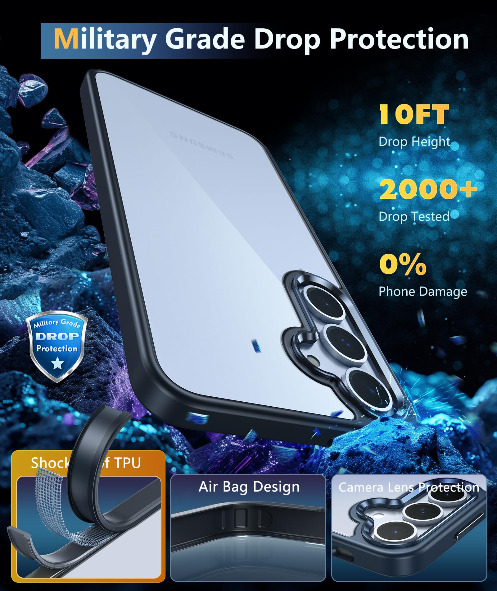 Fntcase For Samsung Galaxy S24 Plus Case: Clear Military Grade Shockproof Anti Yellowing Slim Phone Cover, Protective Rugged Cas