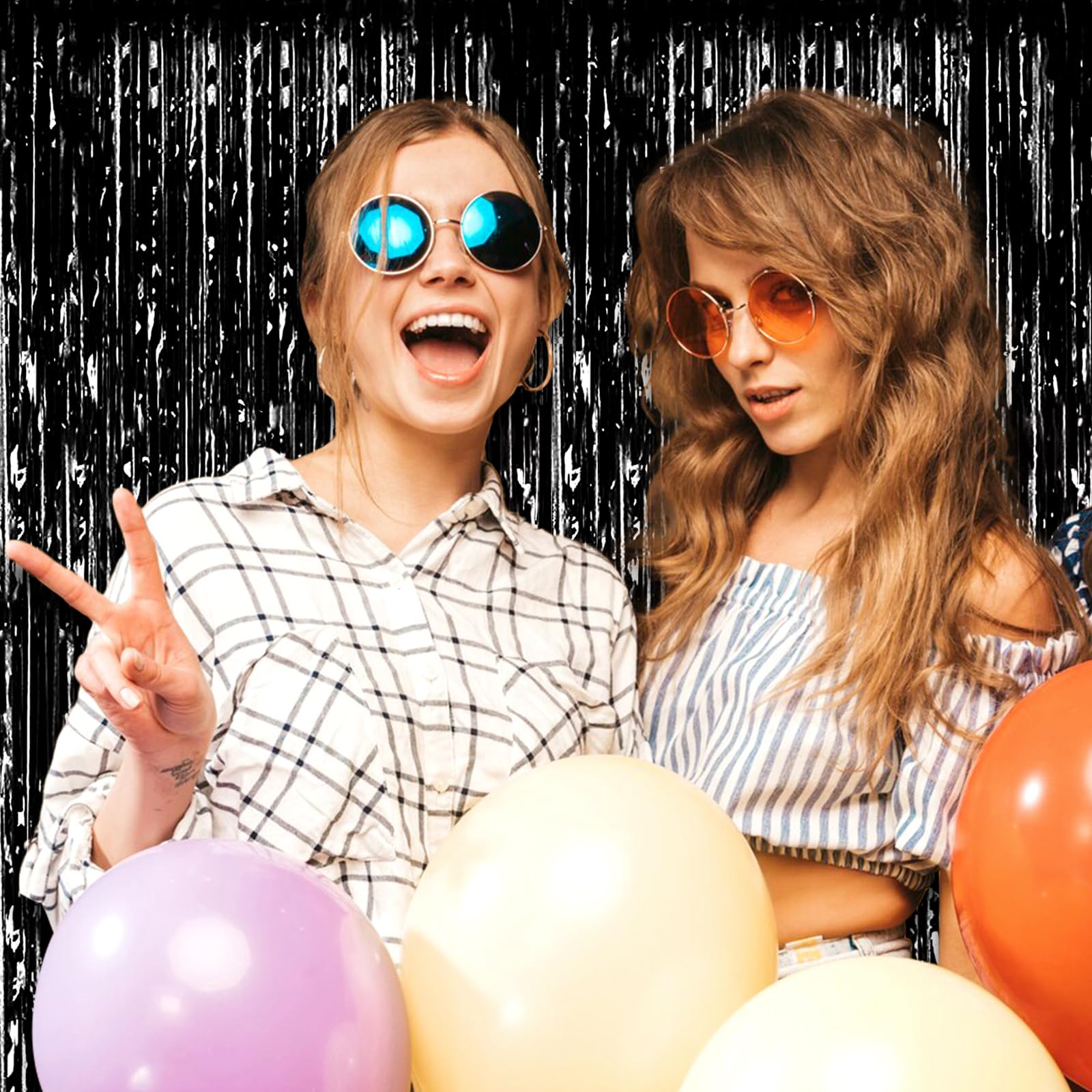 3 Pack Black Foil Fringe Curtain Backdrop, 3.28Ft X 8.2Ft Metallic Tinsel Foil Fringe Streamer Curtains For Photo Booth, Christm