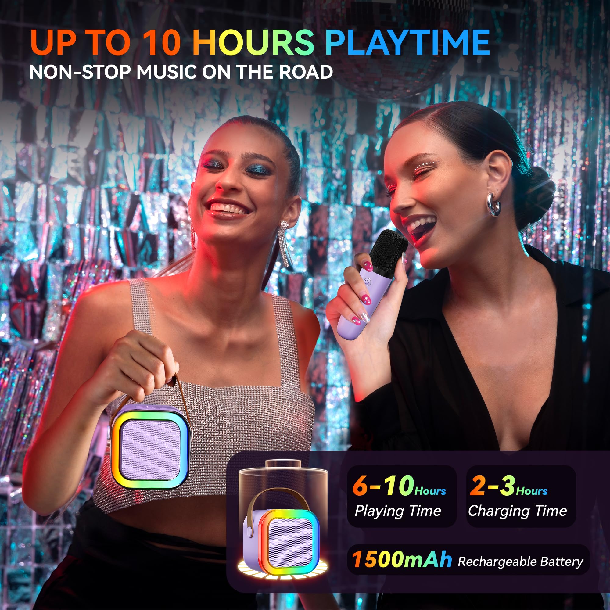 Karaoke Machine For Kids Adults, Portable Bluetooth Mini Karaoke Microphone Singing Speaker With 2 Wireless Mic, Kids Toys,Birth