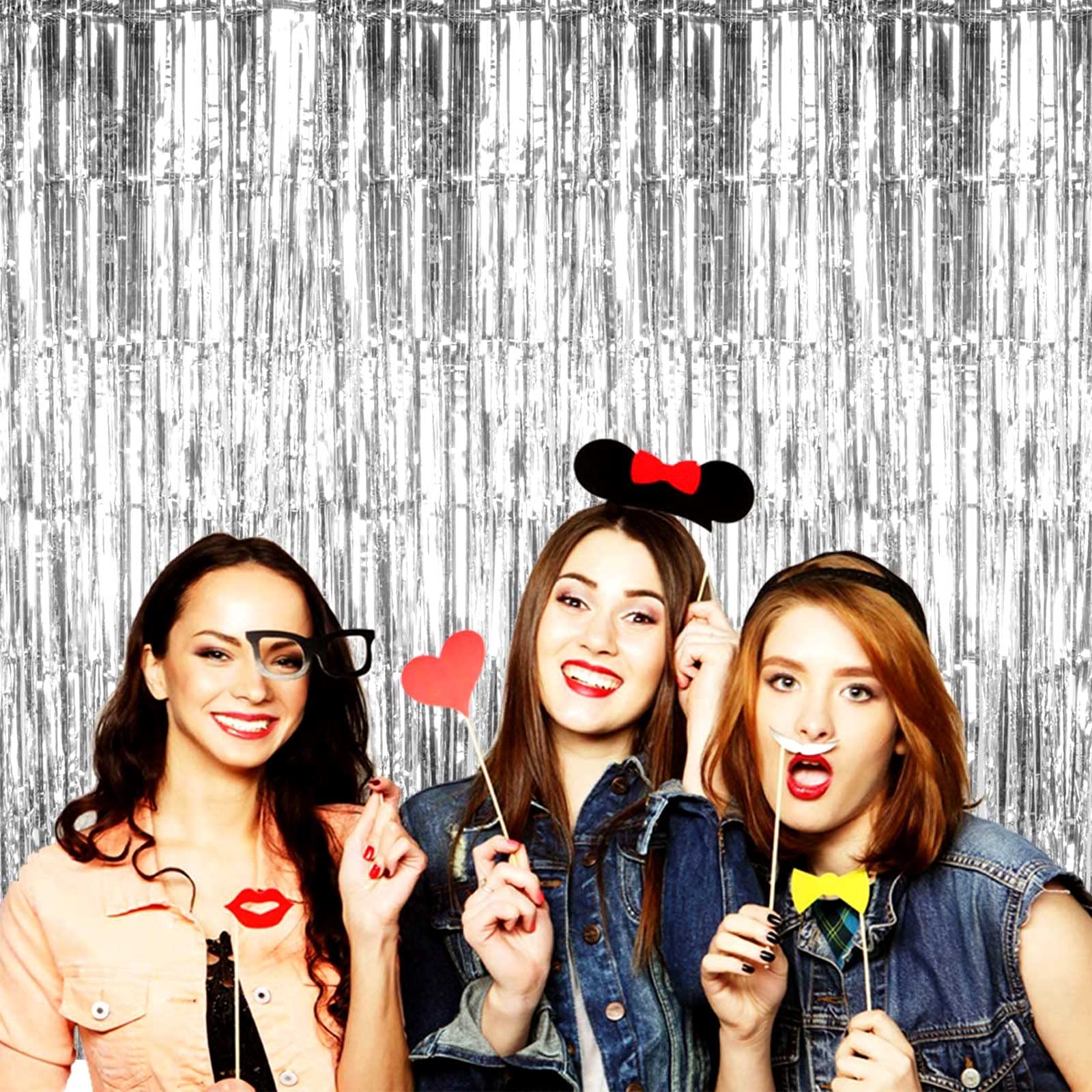 4 Pack Silver Foil Fringe Curtain Backdrop, 3.28Ft X 8.2Ft Metallic Tinsel Foil Fringe Streamer Curtains For Photo Booth Props,