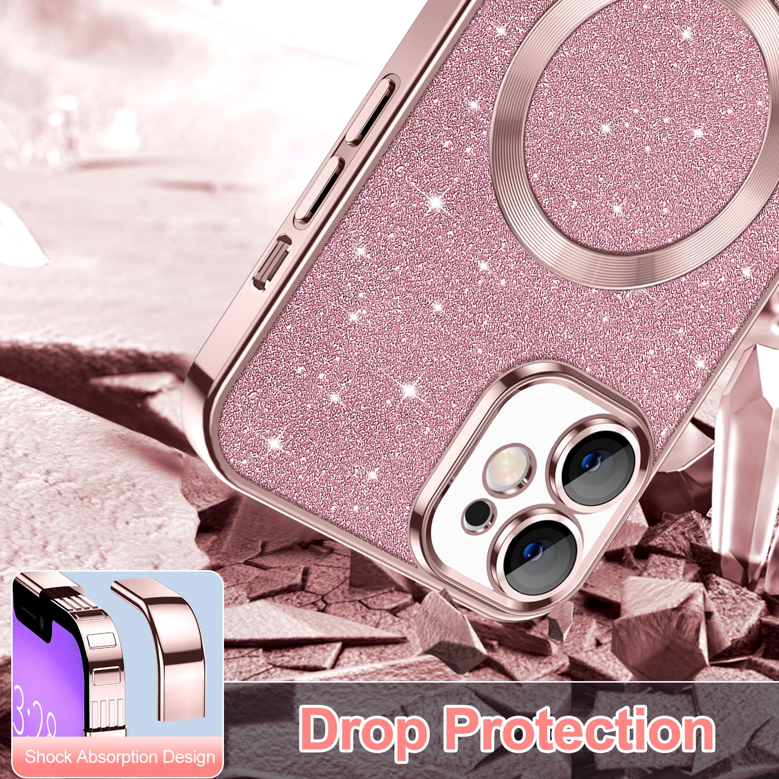 Hython For Iphone 11 Case Glitter, Clear Magnetic Phone Cases With Camera Lens Protector [Compatible With Magsafe] Bling Sparkle