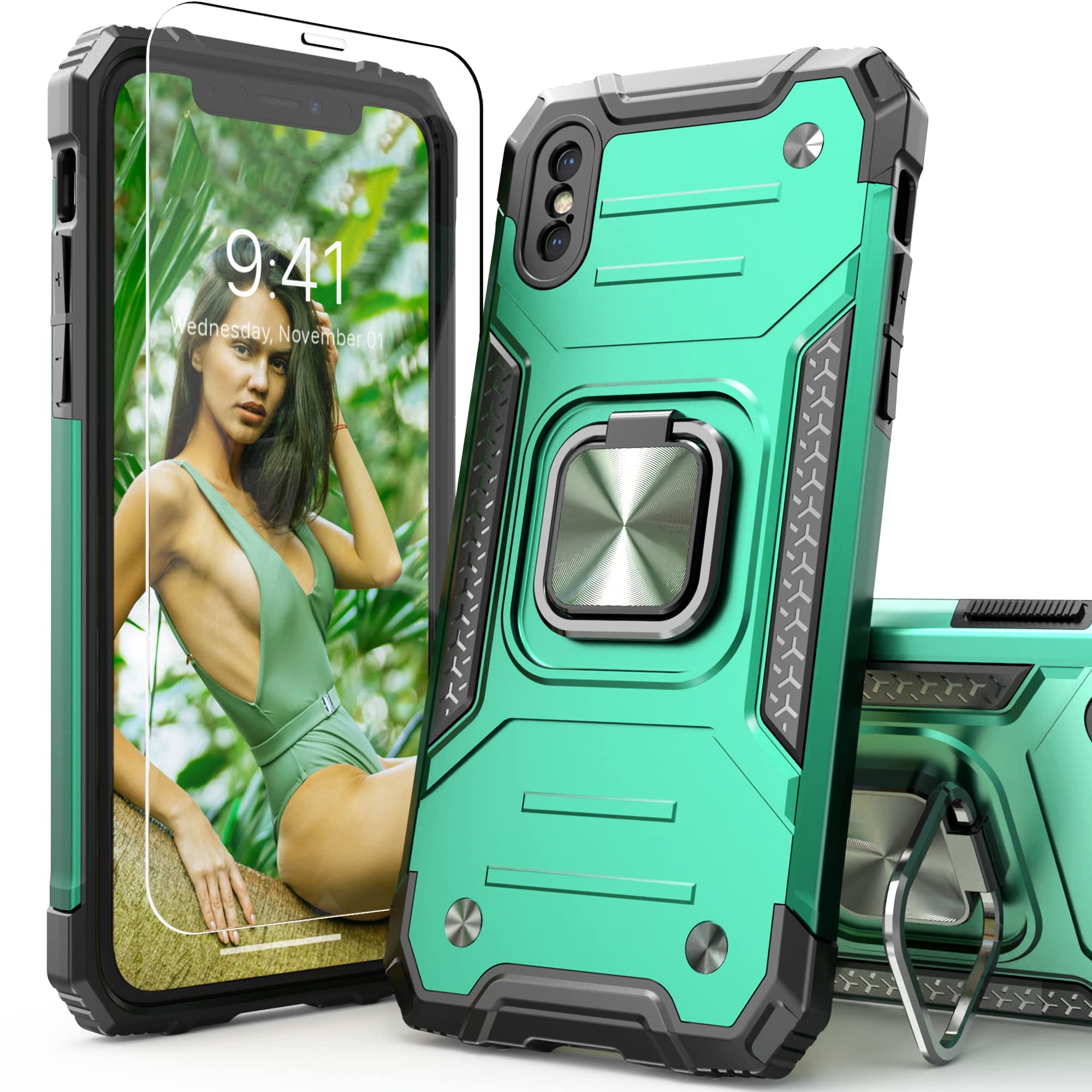 Idystar Iphone Xs Max Case With Screen Protector,Iphone Xs Max Case,Shock Absorption Heavy Duty Drop Test Cover With Car Mount K