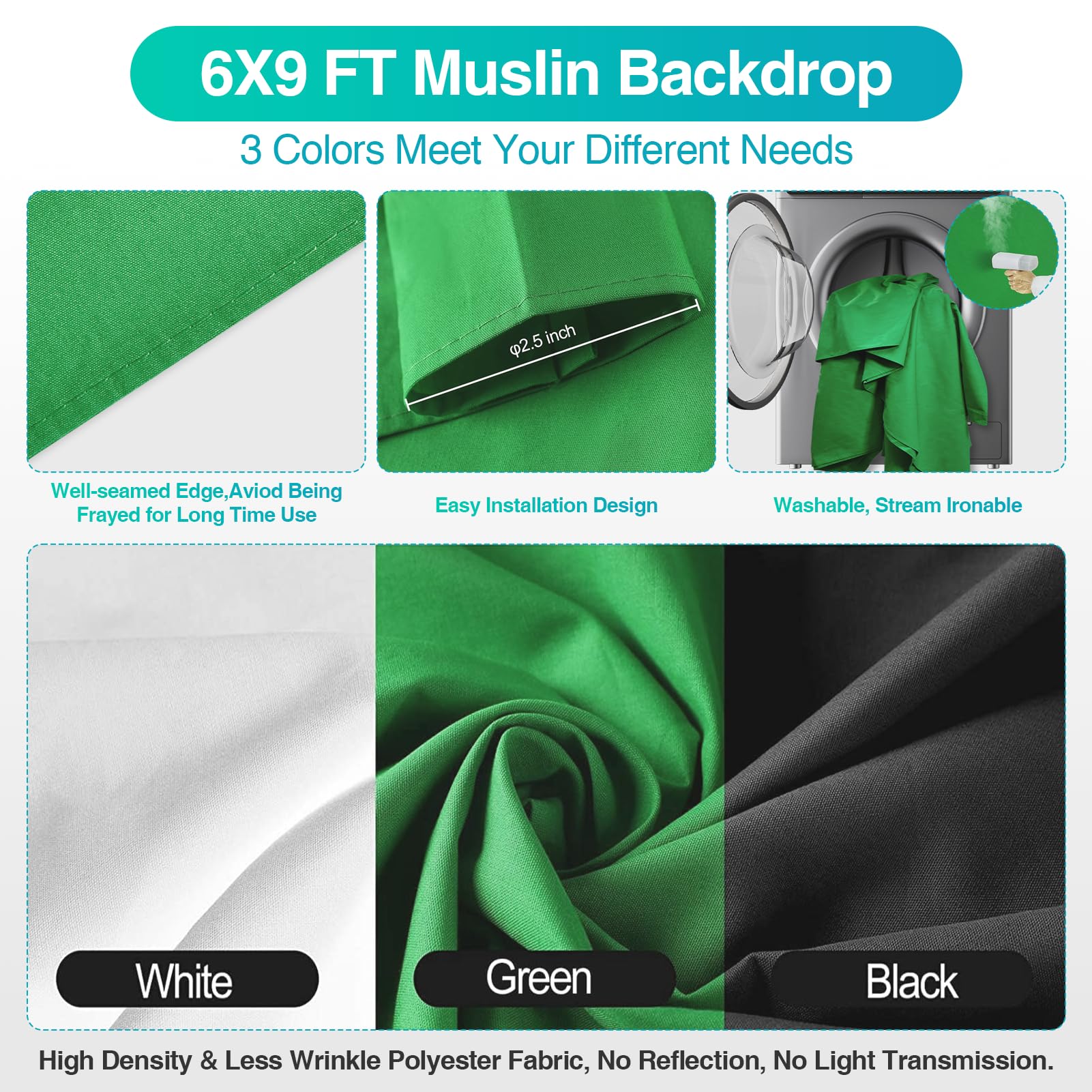 Emart 8.5 X 10 Ft Backdrop Support System, Professional Photography Lighting Kit With 43'' Reflector | 6X9 Ft Muslin Backdrop *3