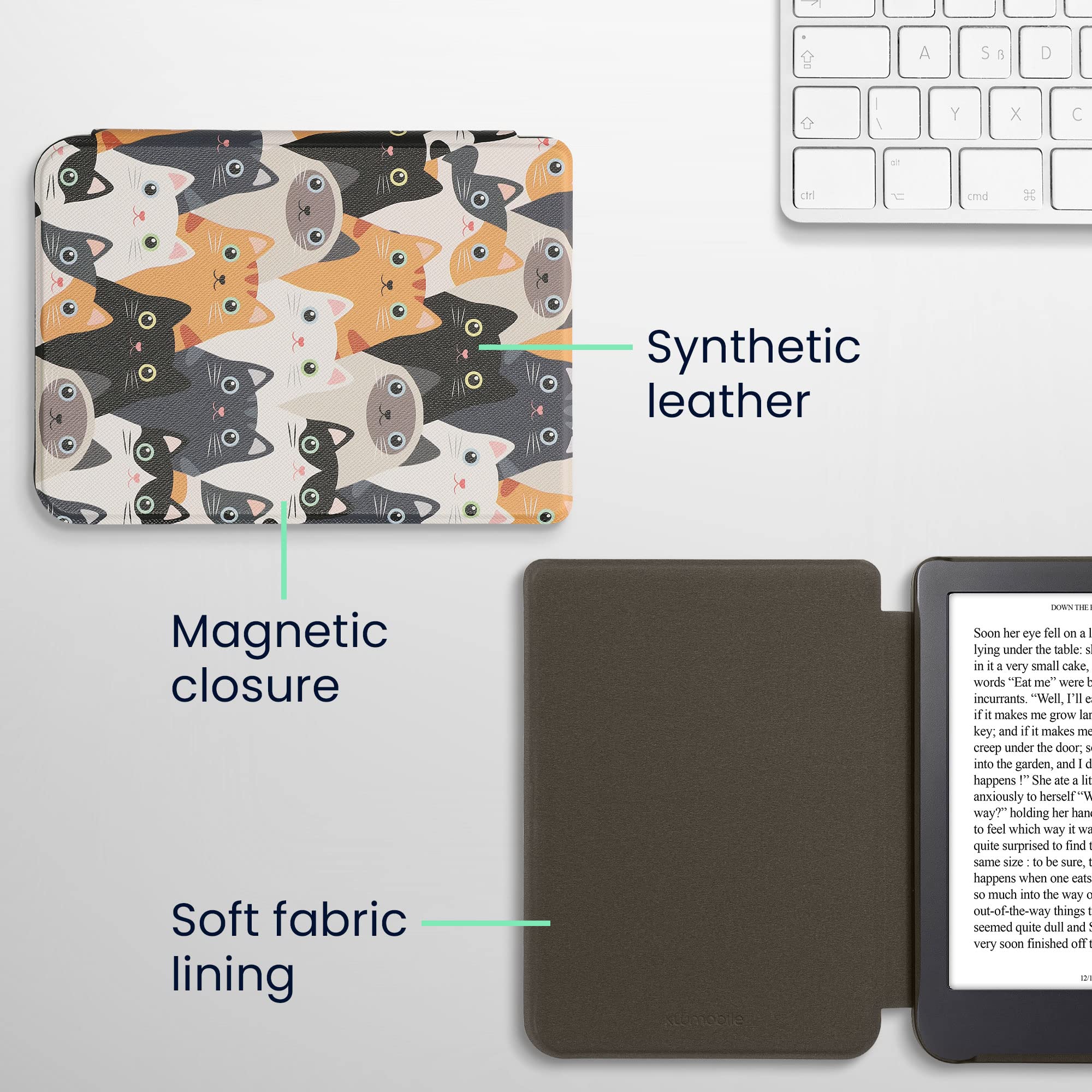 Kwmobile Case Compatible With Kobo Clara 2E / Tolino Shine 4 Case   Ereader Cover   Cats Orange/Black/White