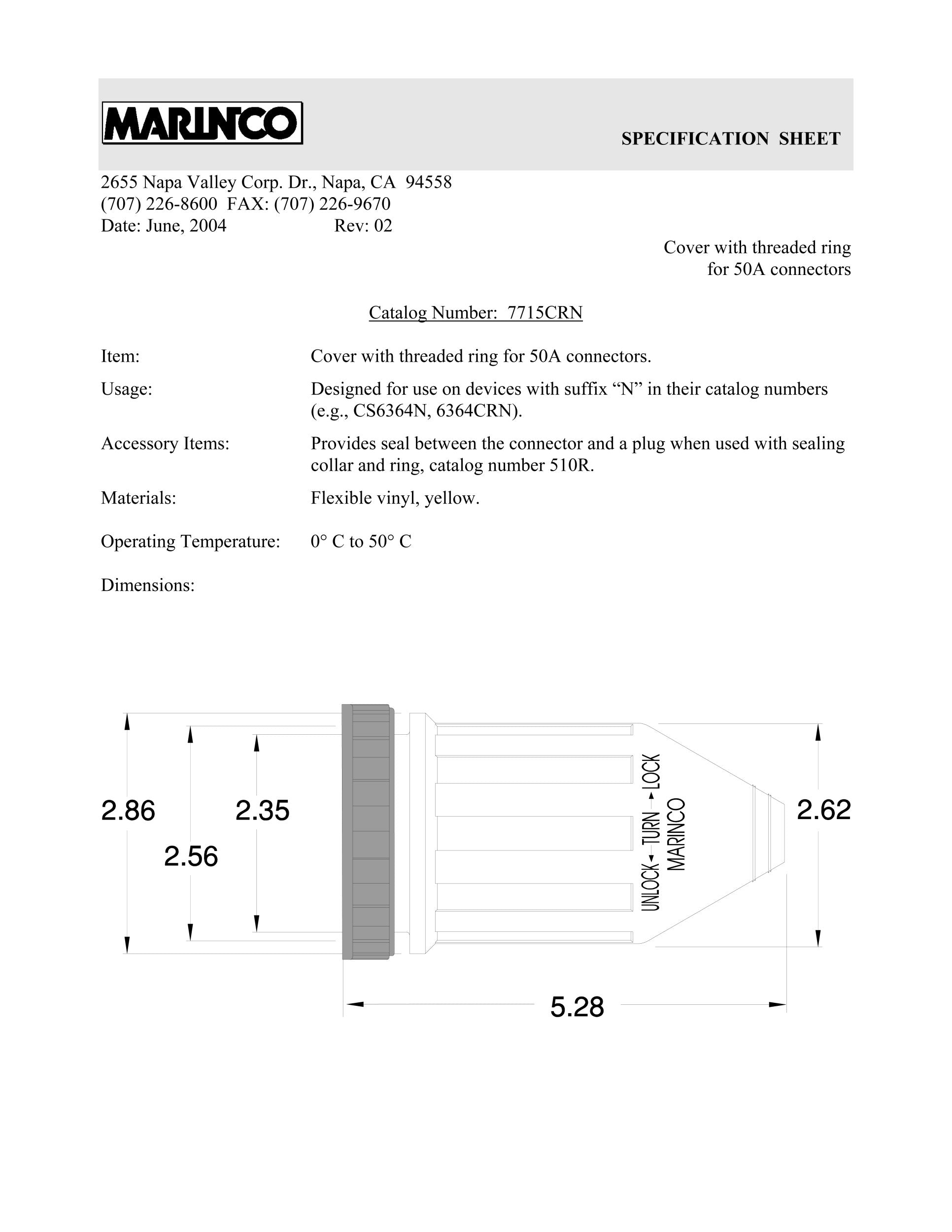 Marinco 7715Crn Weatherproof Cover With Threaded Ring For Marinco Marine Electrical 50 Amp Connectors (6360Crn And 6364Crn, Fema