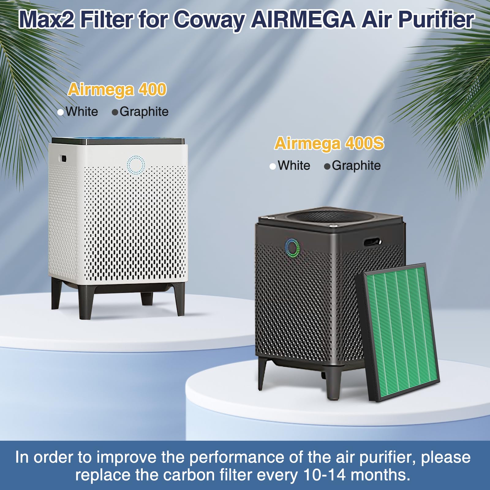 400/400S Replacement Filter For Coway Airmega Max2 400 400S 400(G) 400S(G) Air Purifier, Max2 Green True Hepa And Active Carbon