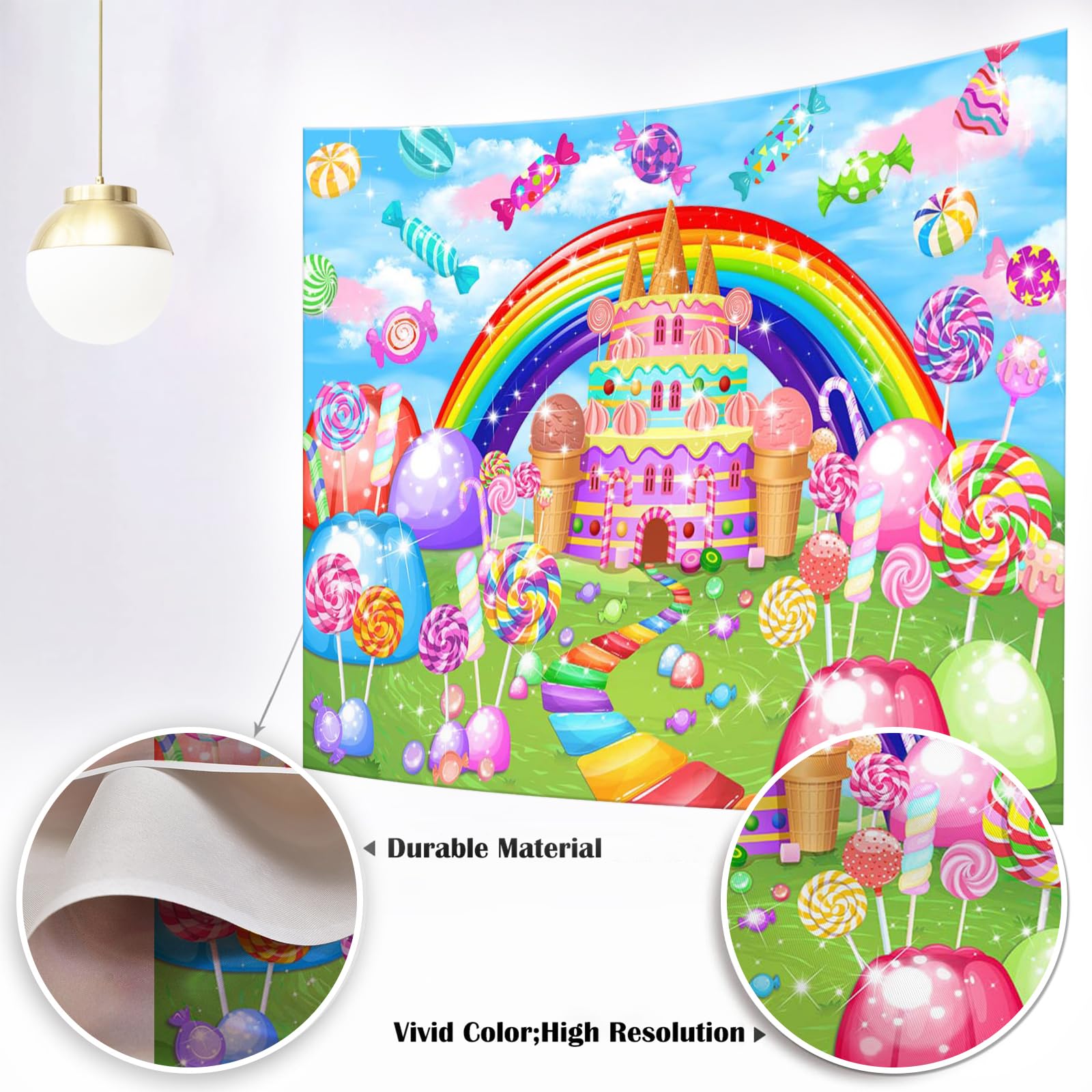 Mocsicka Sweet Candyland Backdrop Lollipop Sweetest Candy Theme Birthday Party Decoration For Girl Candy Ice Cream Castle Rainbo
