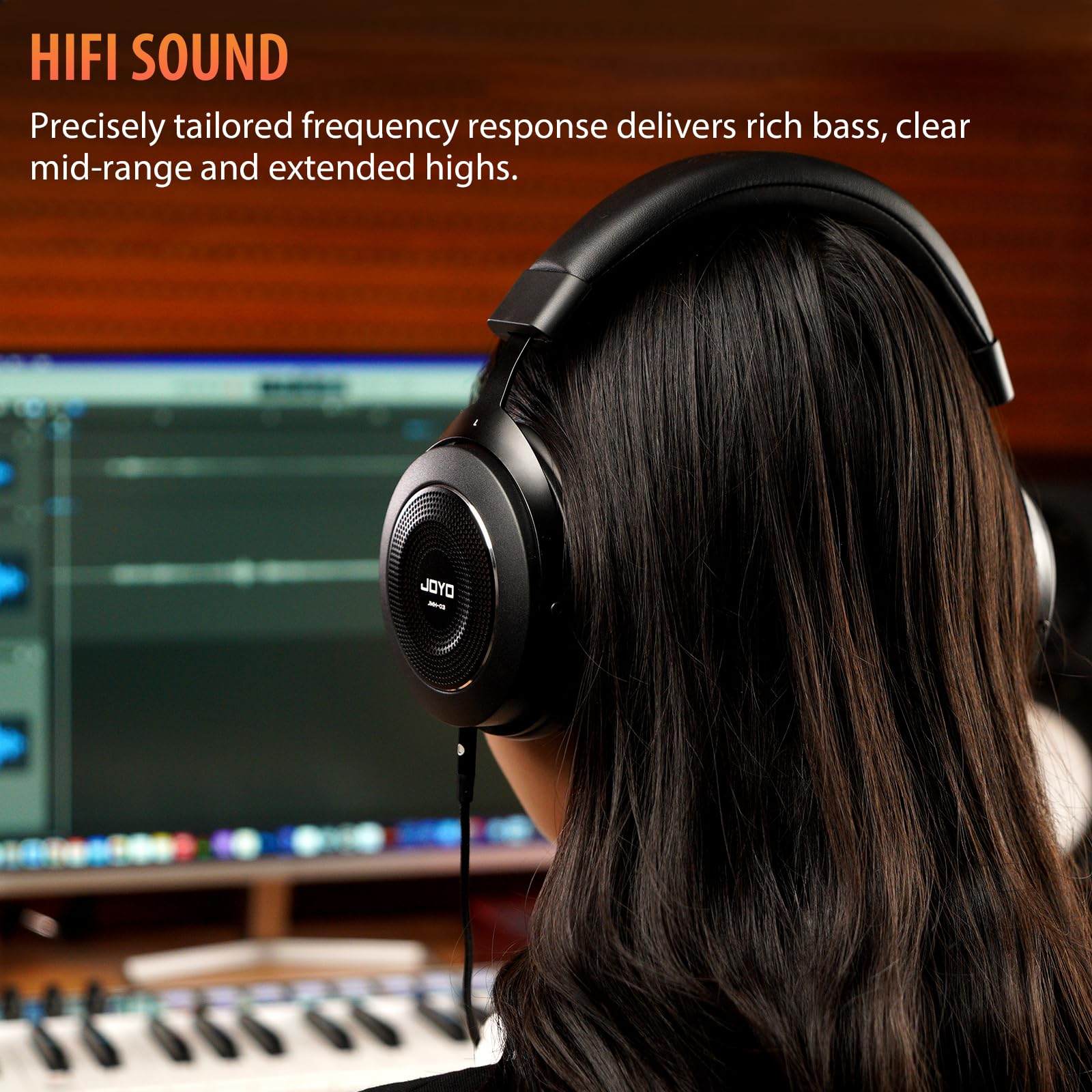 Joyo Studio Monitor Headphones Wired Professional Semi-Open Headphone For Guitar Piano Podcast Recording,Mixing,Live Streaming 3