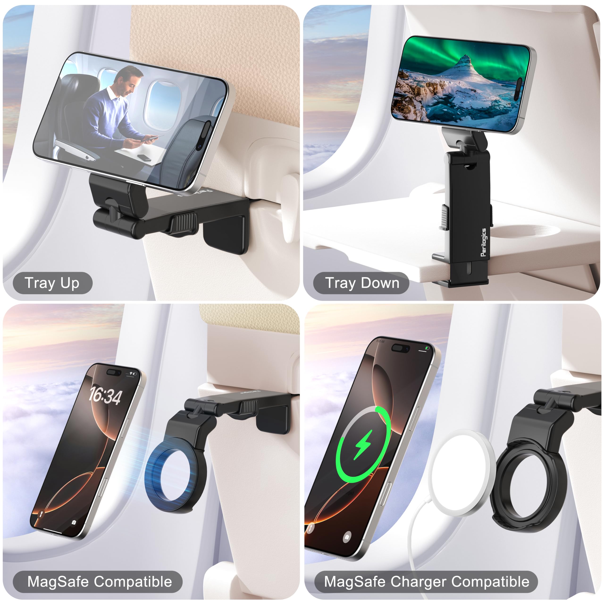 Perilogics Airplane Phone Holder For Magsafe. Universal Phone Mount For Long Flight Airplane Travel Essentials, Cruise Must Have