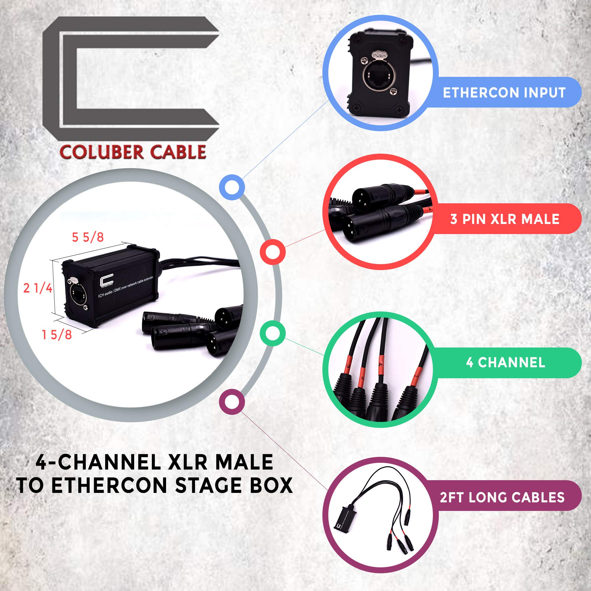 4 Channel 3 Pin Xlr Male To Single Ethercon Cable  Compact Cat6 Multi Network Snake Receiver  For Live Stage, Home Studio Record